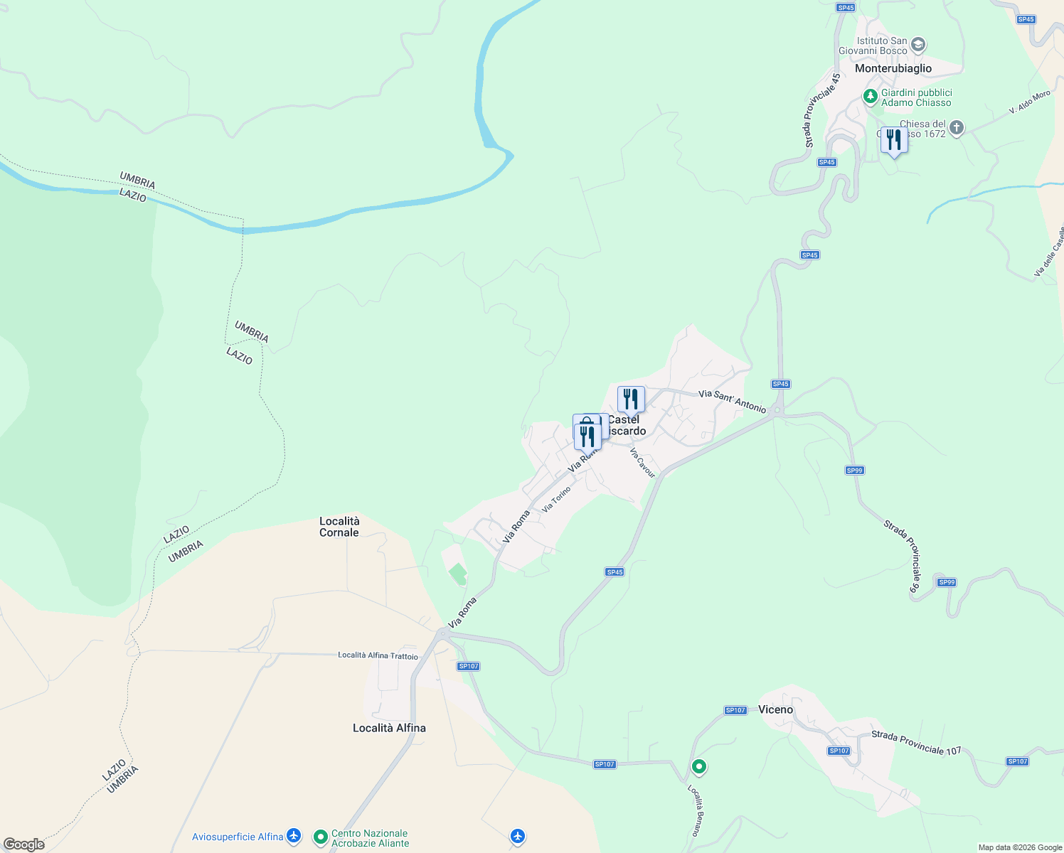 map of restaurants, bars, coffee shops, grocery stores, and more near 28 Via delle Piane in Castel Viscardo