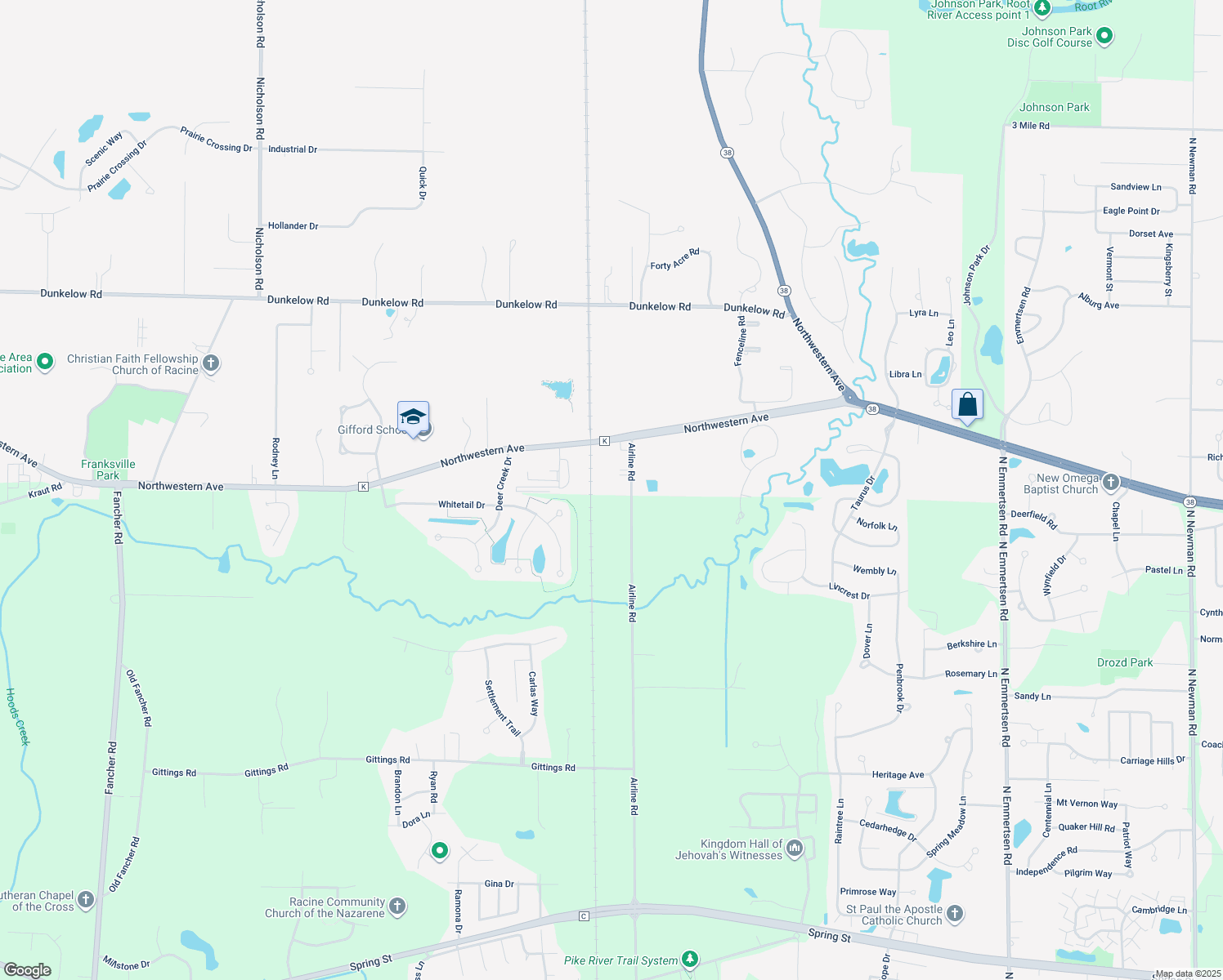 map of restaurants, bars, coffee shops, grocery stores, and more near 3006 Airline Rd in Racine