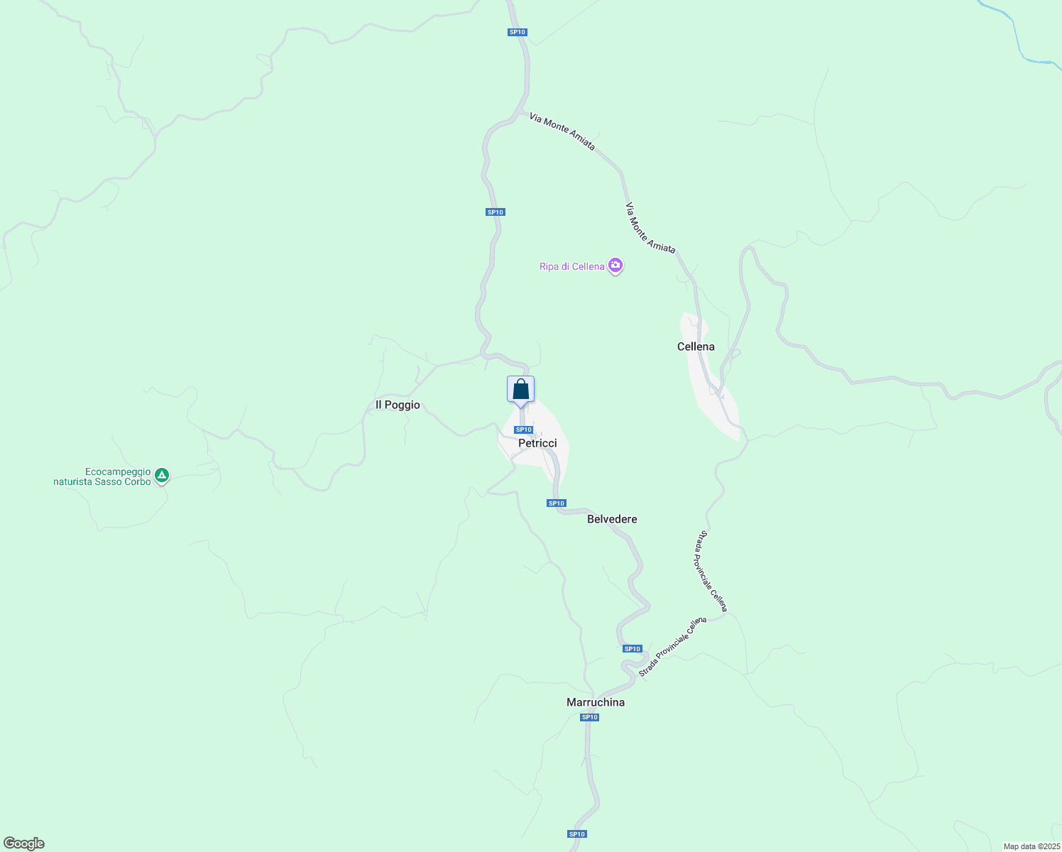 map of restaurants, bars, coffee shops, grocery stores, and more near 41 Via Roma in Petricci in Petricci