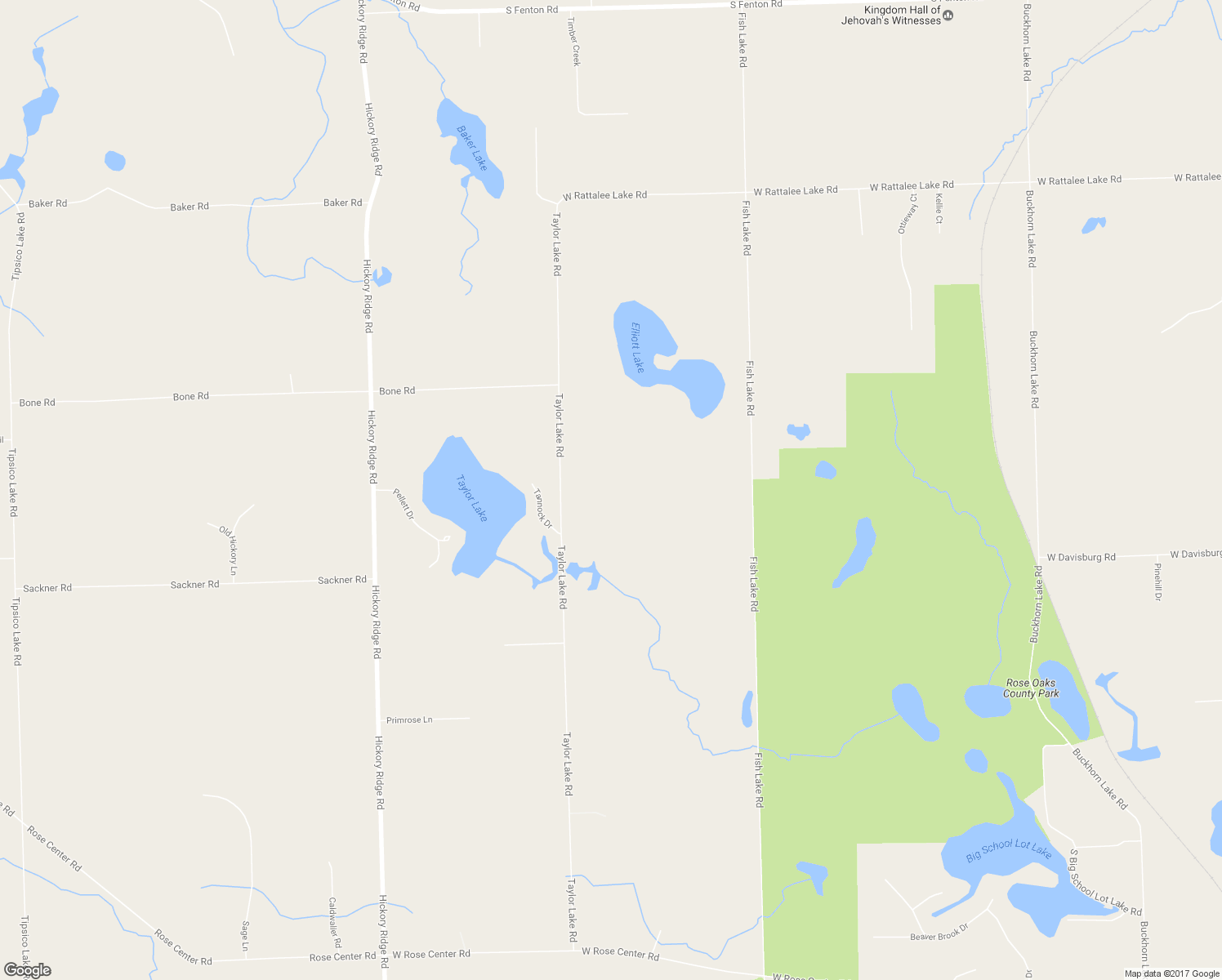 map of restaurants, bars, coffee shops, grocery stores, and more near 18403 Taylor Lake Road in Holly