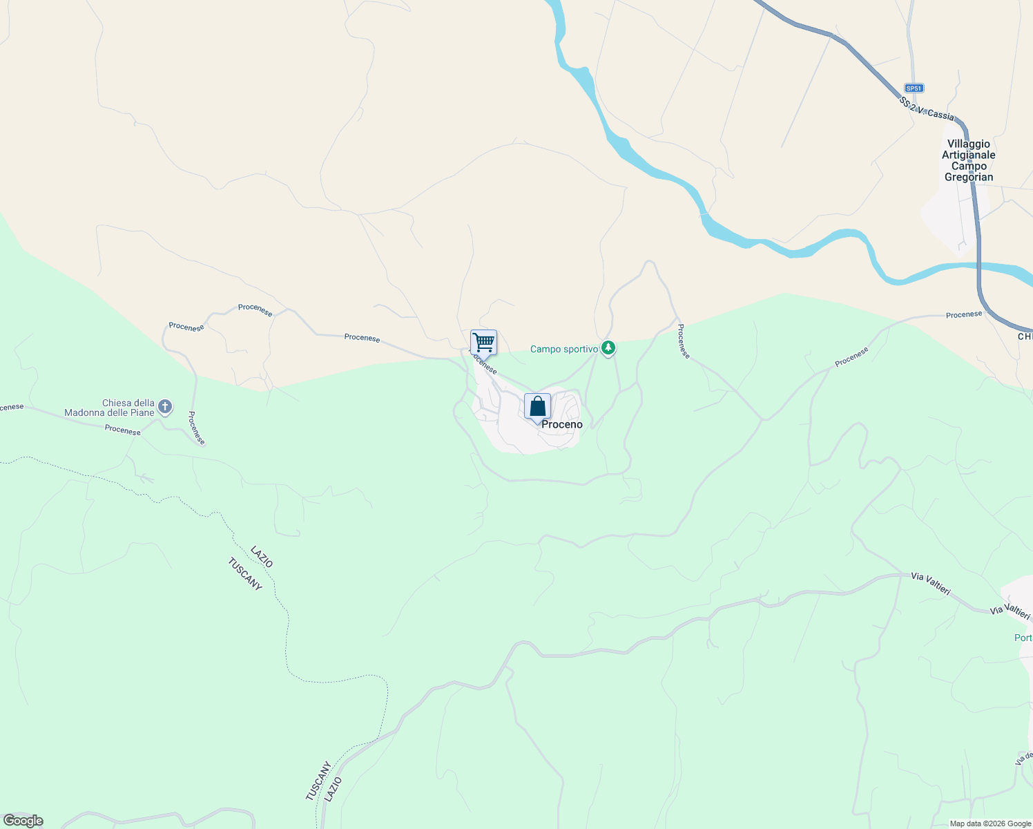 map of restaurants, bars, coffee shops, grocery stores, and more near 47 Via Giuseppe Garibaldi in Proceno