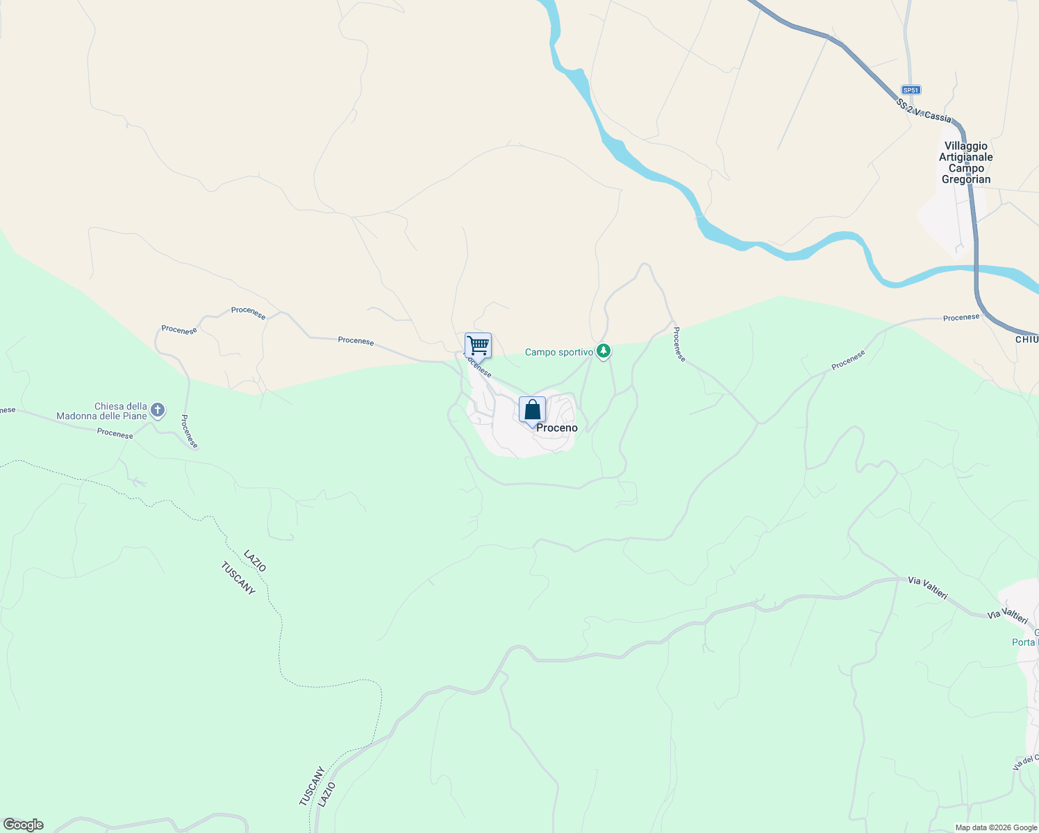 map of restaurants, bars, coffee shops, grocery stores, and more near 47 Via Giuseppe Garibaldi in Proceno