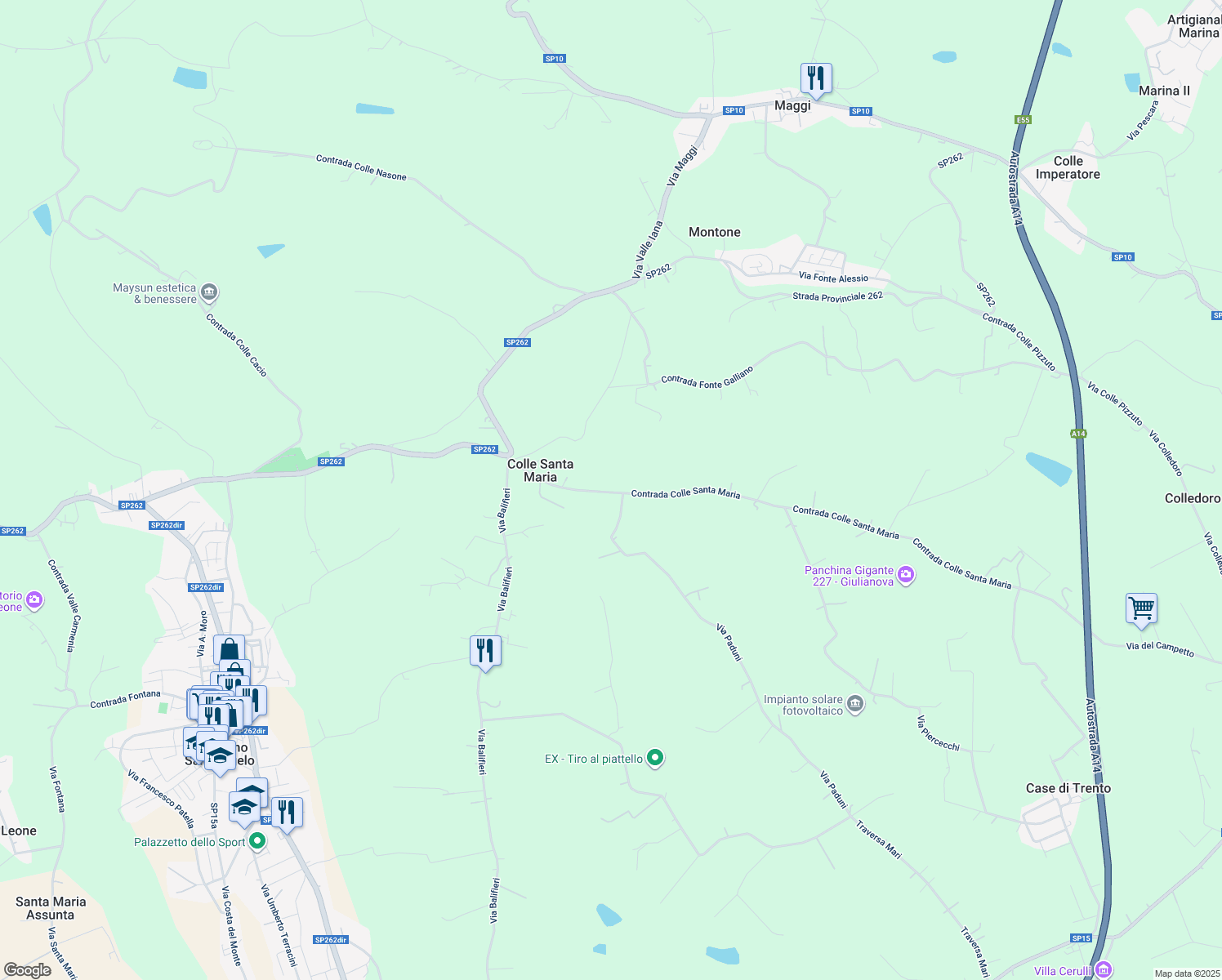 map of restaurants, bars, coffee shops, grocery stores, and more near 28 Contrada Colle Santa Maria in Colle Santa Maria