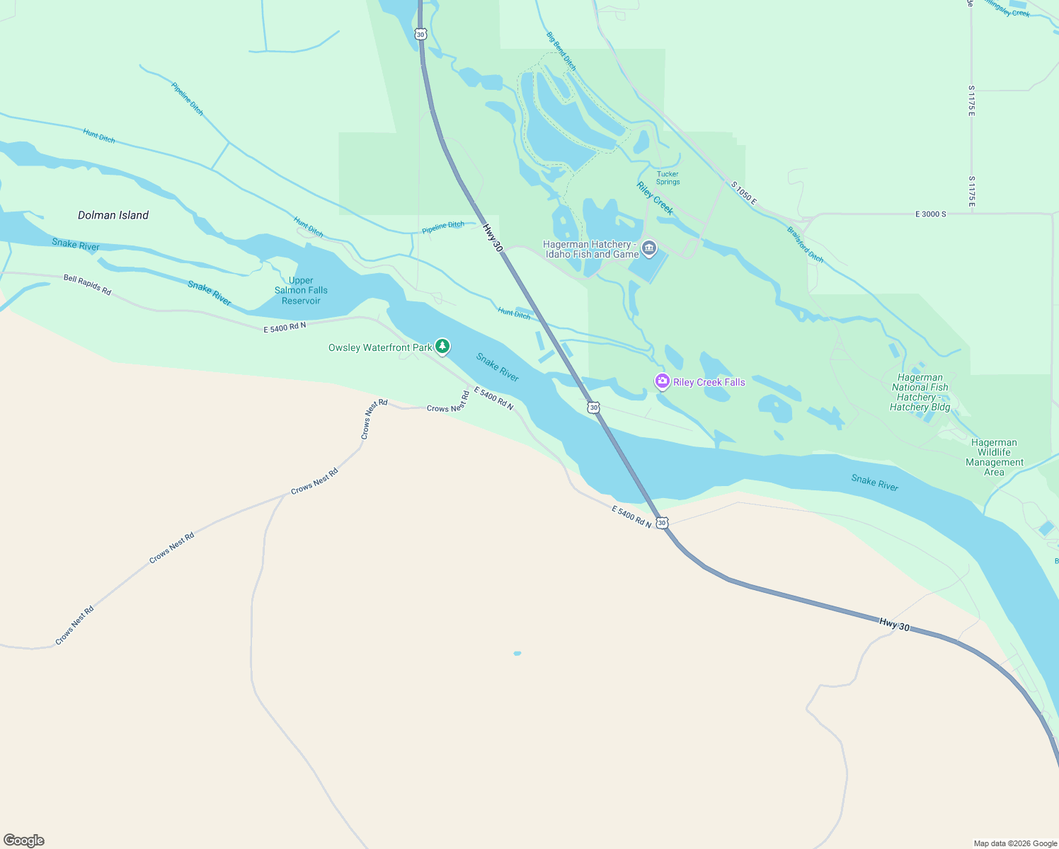 map of restaurants, bars, coffee shops, grocery stores, and more near 52 Bell Rapids Road in Hagerman
