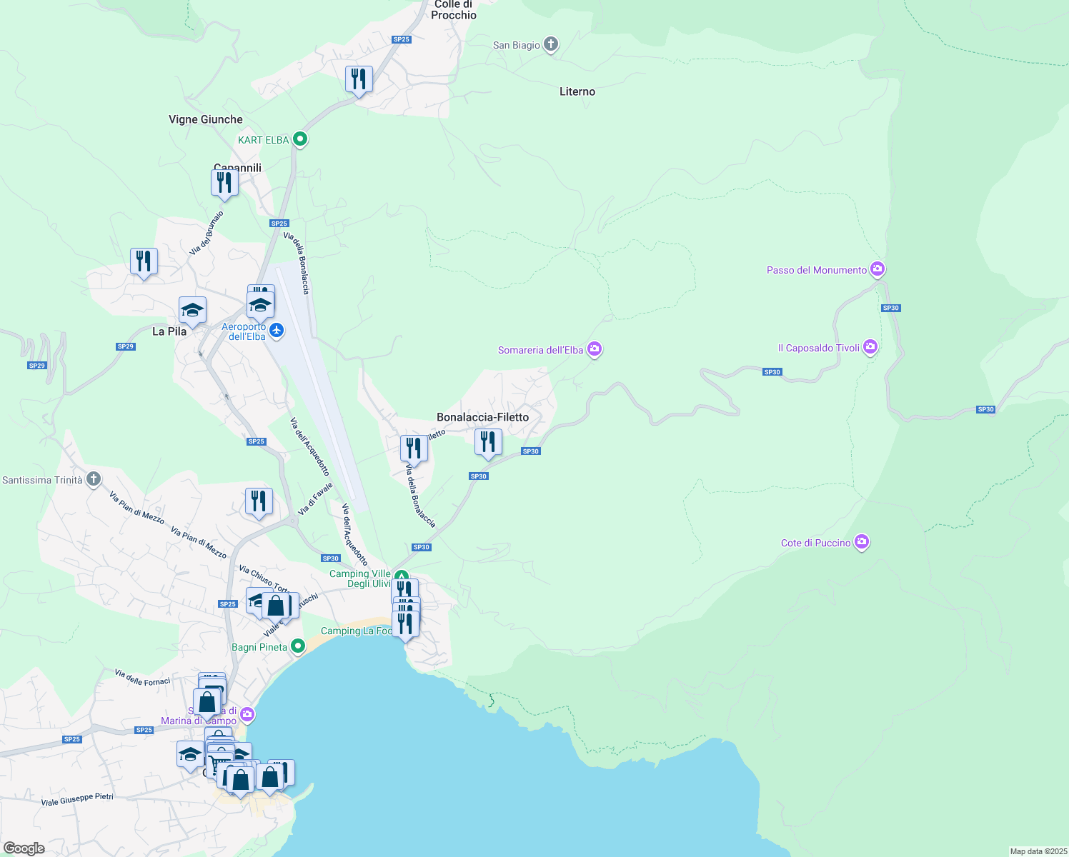 map of restaurants, bars, coffee shops, grocery stores, and more near 883 Via Filetto in Bonalaccia-filetto