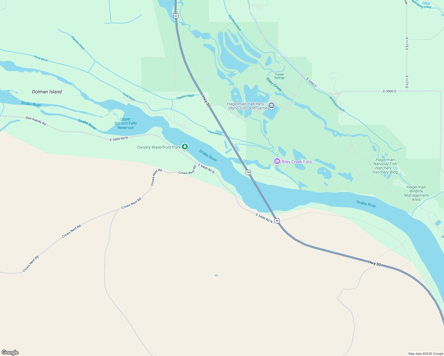 map of restaurants, bars, coffee shops, grocery stores, and more near 52 Bell Rapids Road in Hagerman