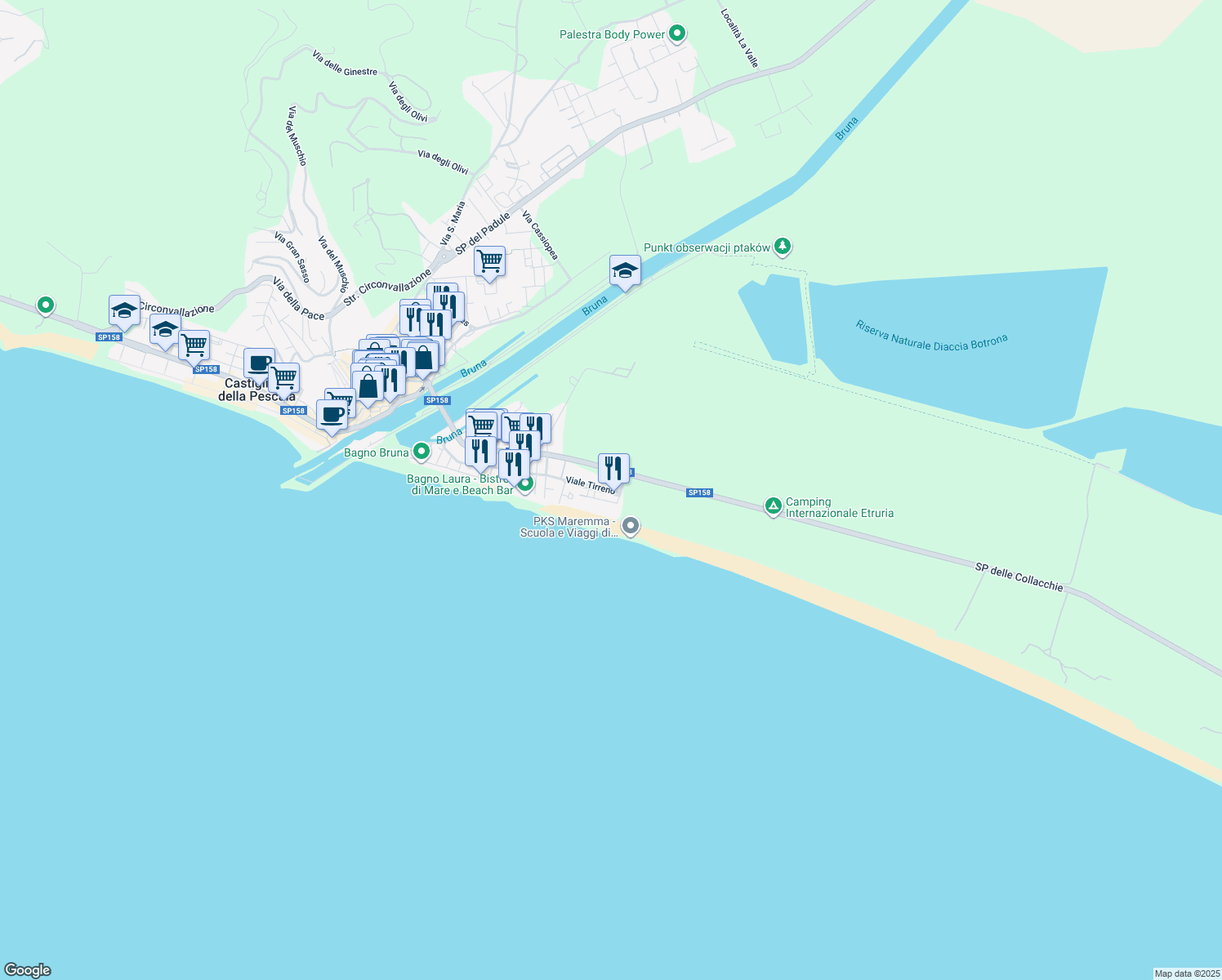 map of restaurants, bars, coffee shops, grocery stores, and more near in Provincia di Grosseto