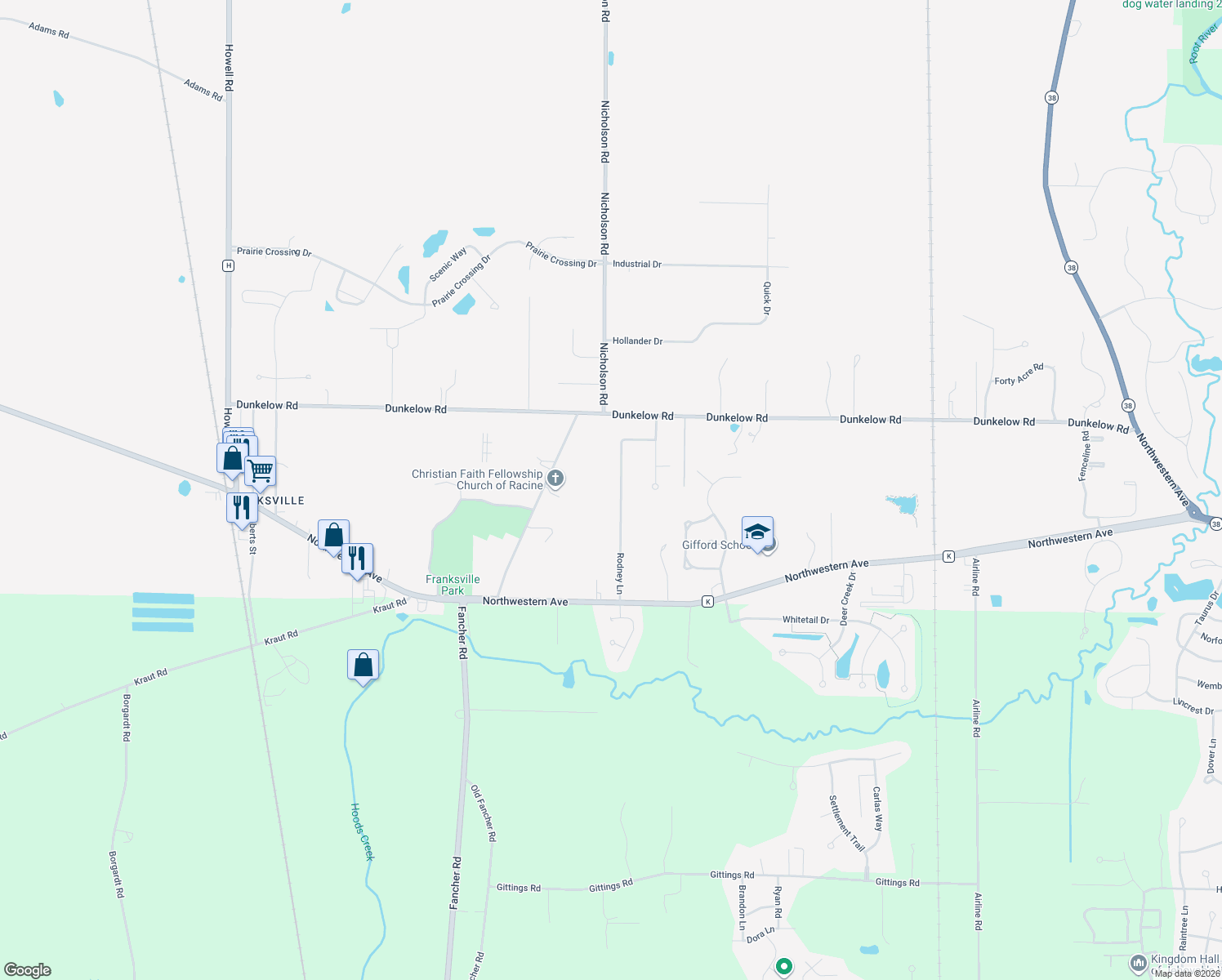 map of restaurants, bars, coffee shops, grocery stores, and more near 3252 Rodney Ln in Racine