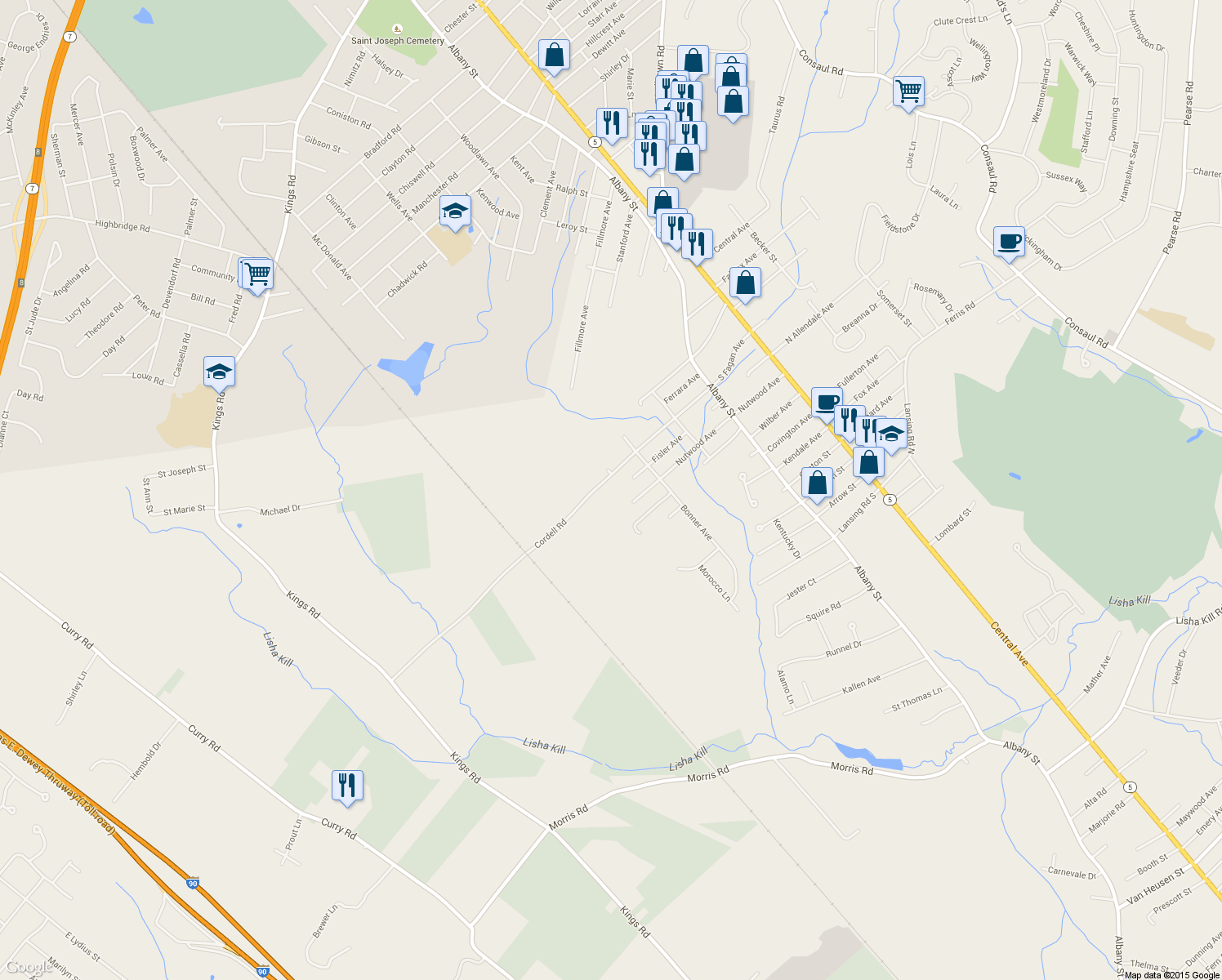 map of restaurants, bars, coffee shops, grocery stores, and more near 87 Fisler Ave in Schenectady