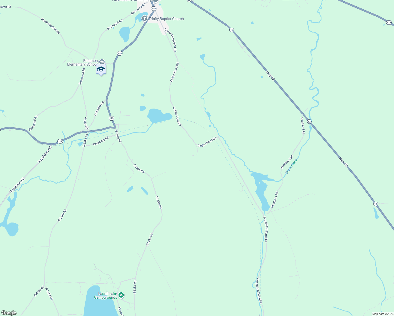 map of restaurants, bars, coffee shops, grocery stores, and more near 19 Webber Lane in Fitzwilliam