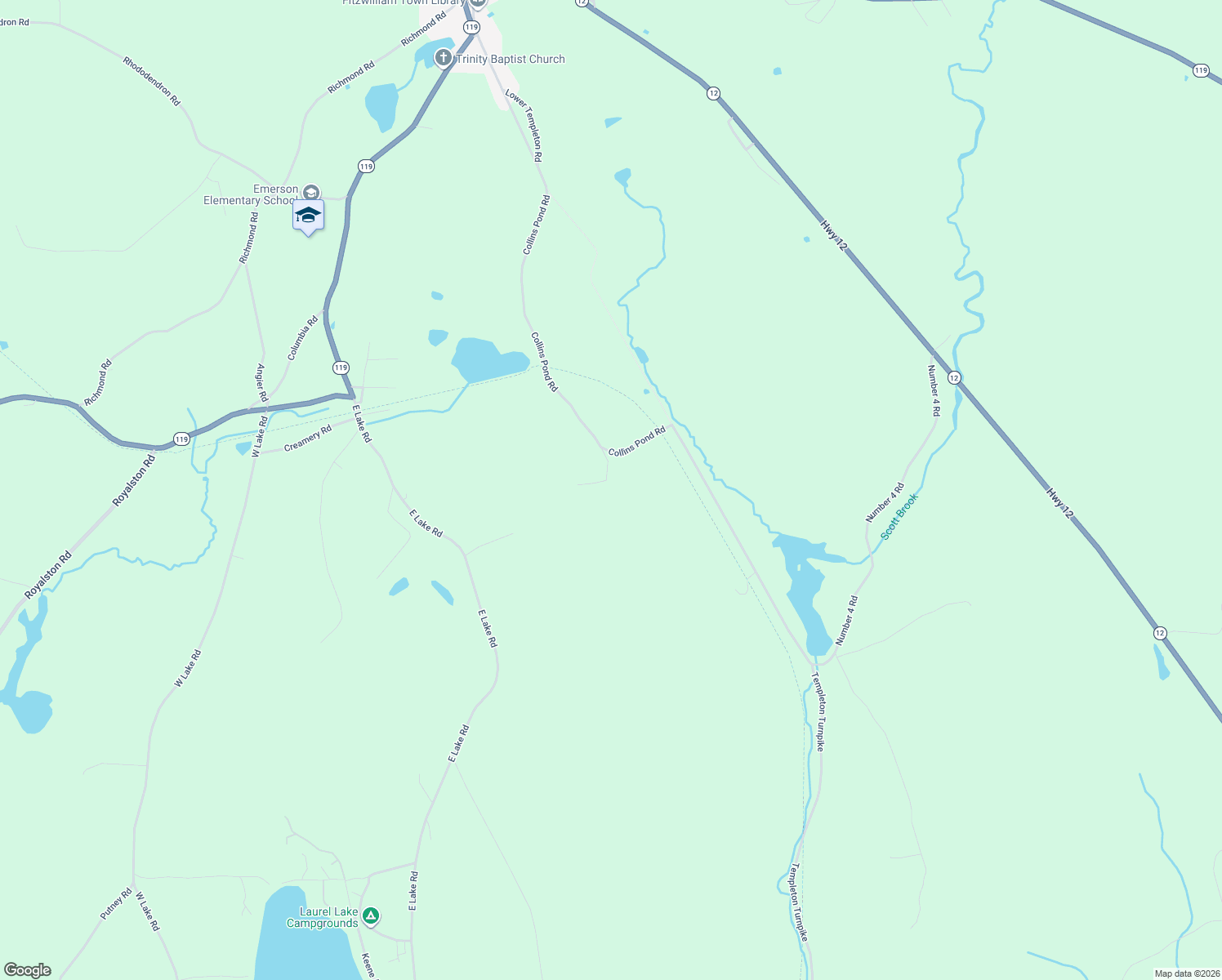 map of restaurants, bars, coffee shops, grocery stores, and more near 19 Webber Lane in Fitzwilliam