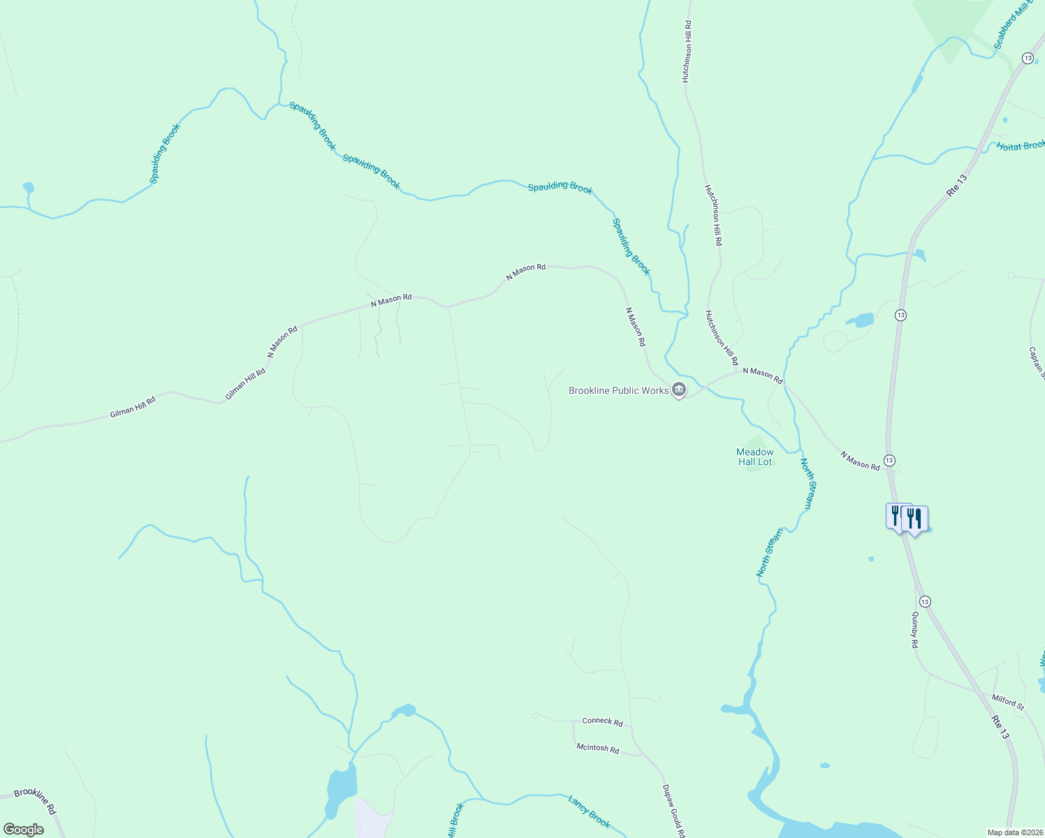 map of restaurants, bars, coffee shops, grocery stores, and more near 10 Poor Farm Road in Brookline