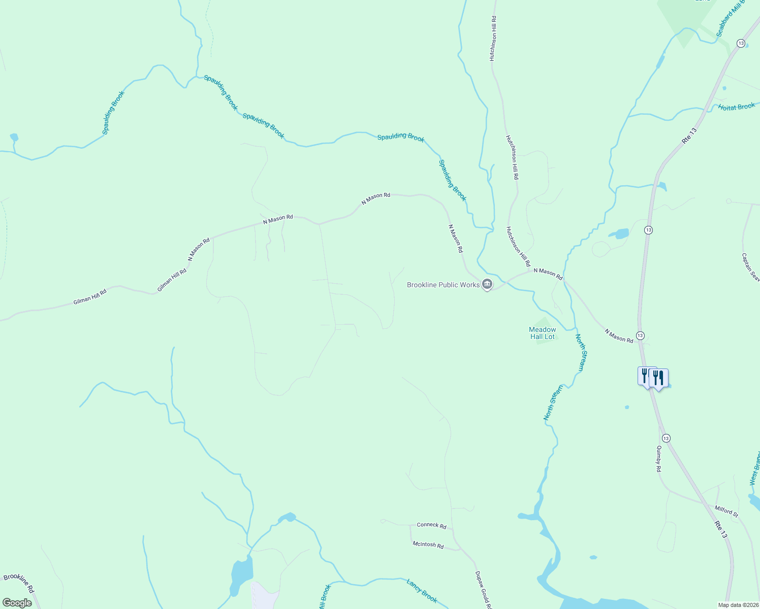 map of restaurants, bars, coffee shops, grocery stores, and more near 10 Poor Farm Road in Brookline