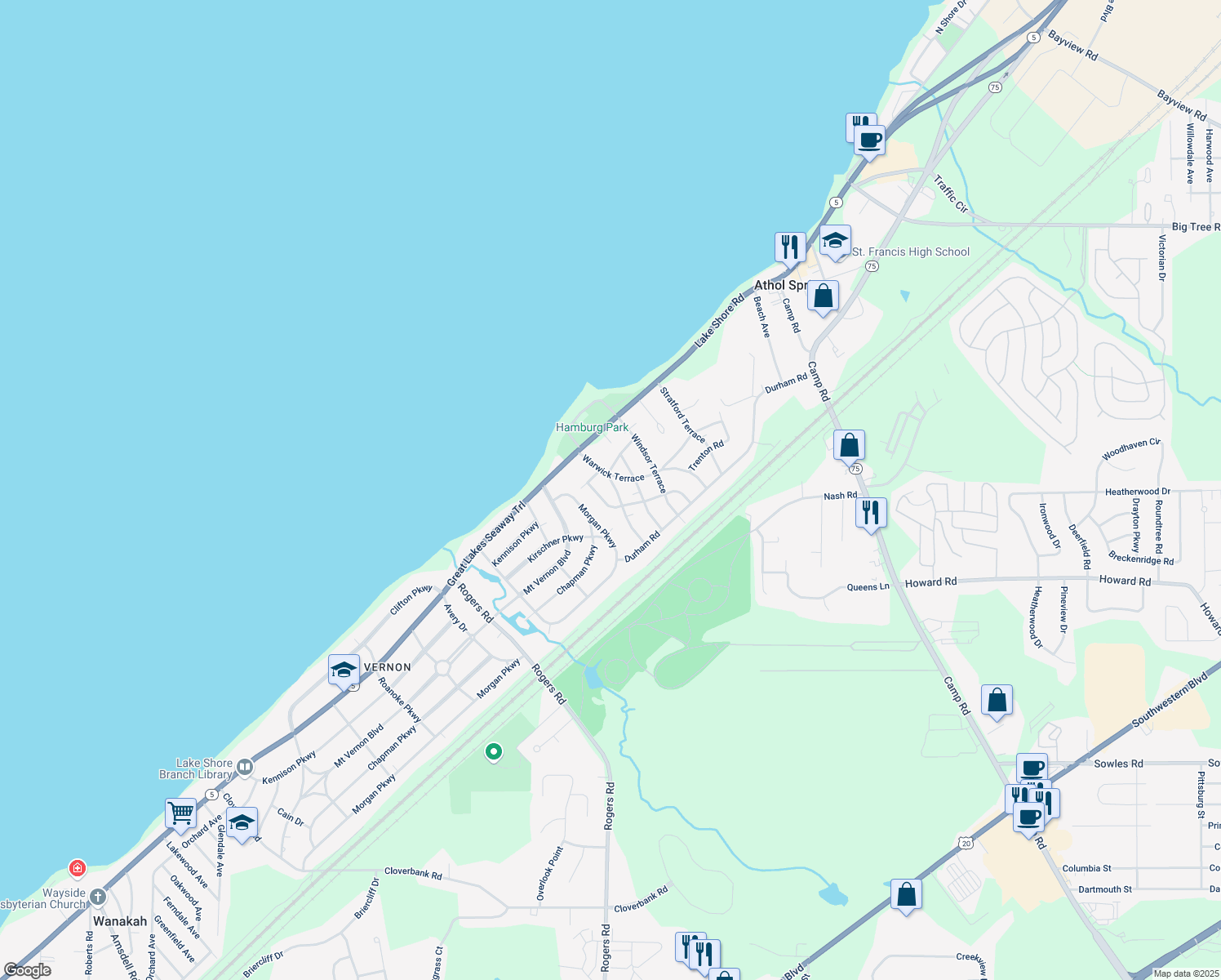 map of restaurants, bars, coffee shops, grocery stores, and more near 4516 Exeter Terrace in Hamburg
