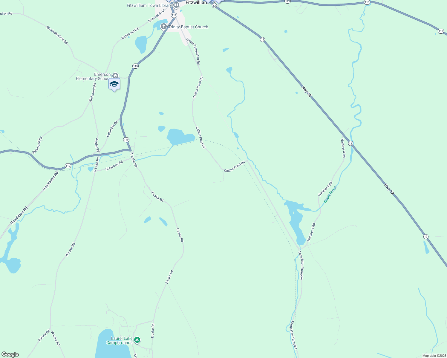 map of restaurants, bars, coffee shops, grocery stores, and more near 33 Webber Lane in Fitzwilliam