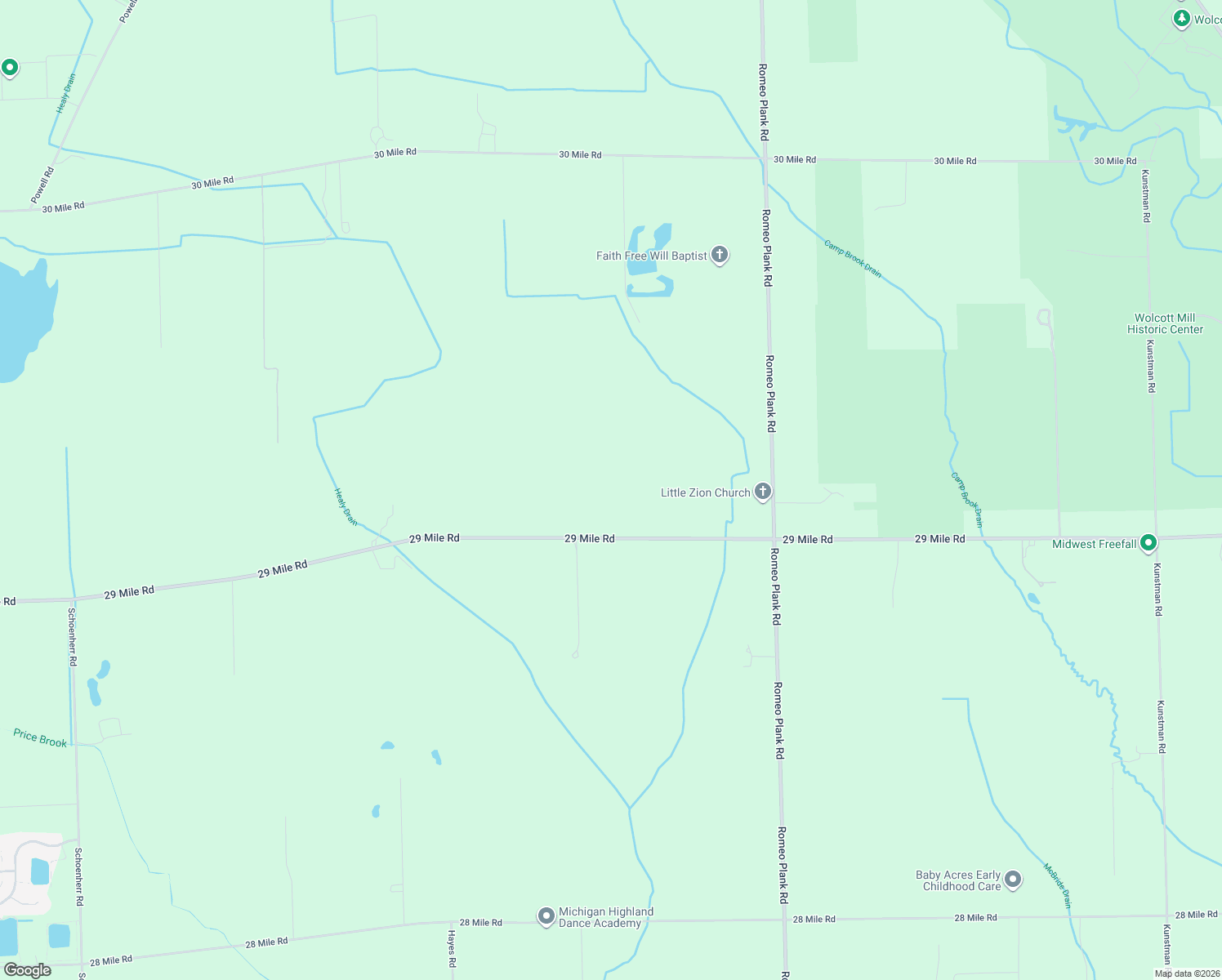 map of restaurants, bars, coffee shops, grocery stores, and more near 15925 29 Mile Road in Ray