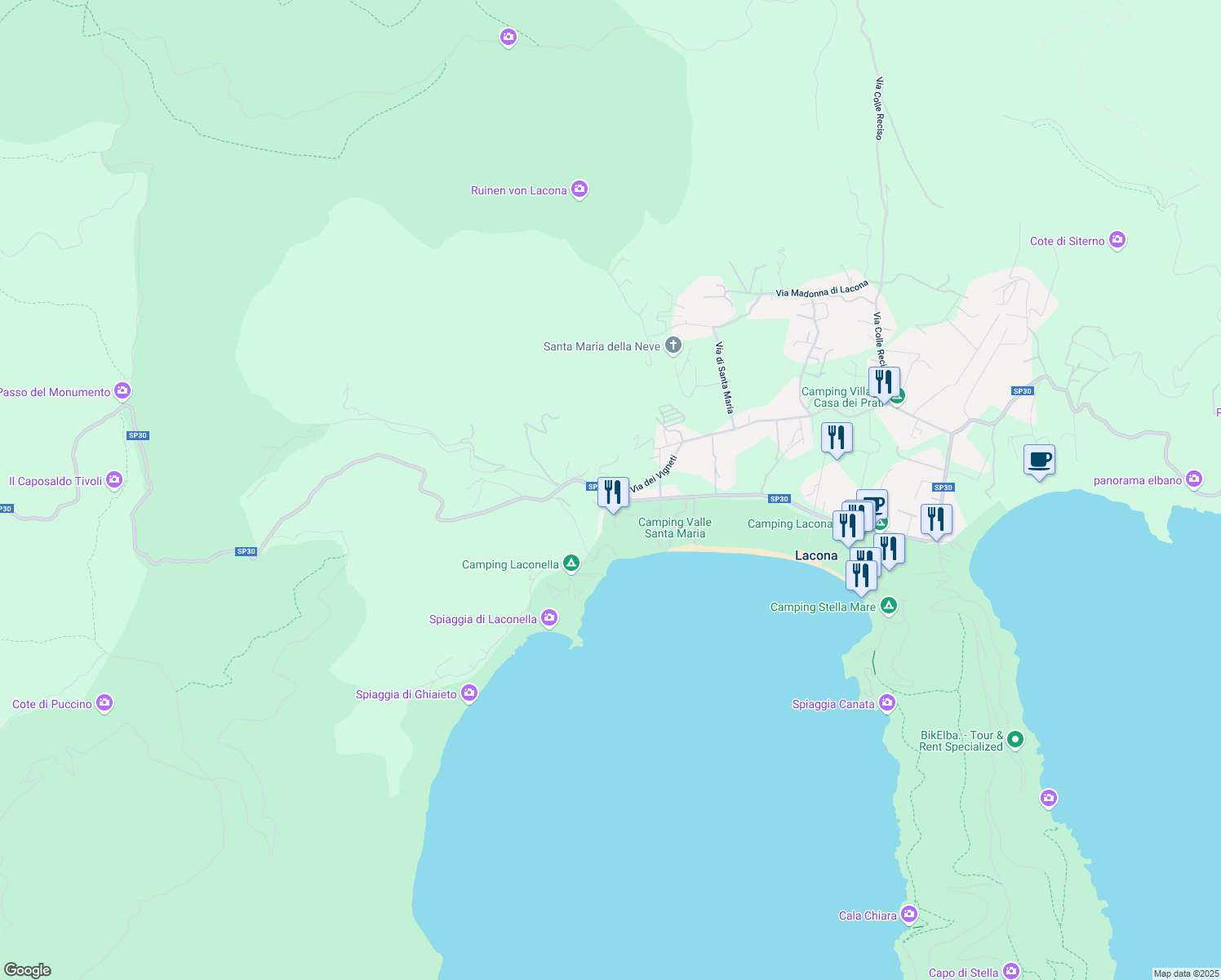 map of restaurants, bars, coffee shops, grocery stores, and more near 1456B Viale dei Golfi in Lacona