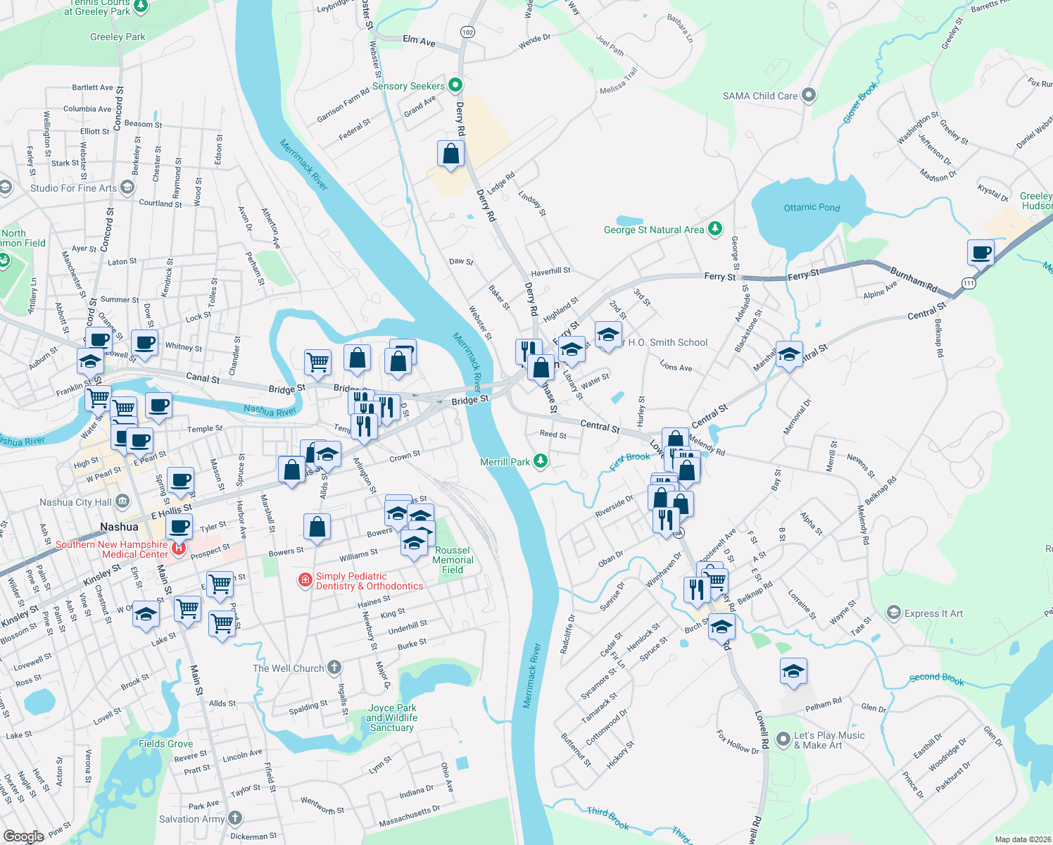 map of restaurants, bars, coffee shops, grocery stores, and more near 3 Maple Avenue in Hudson