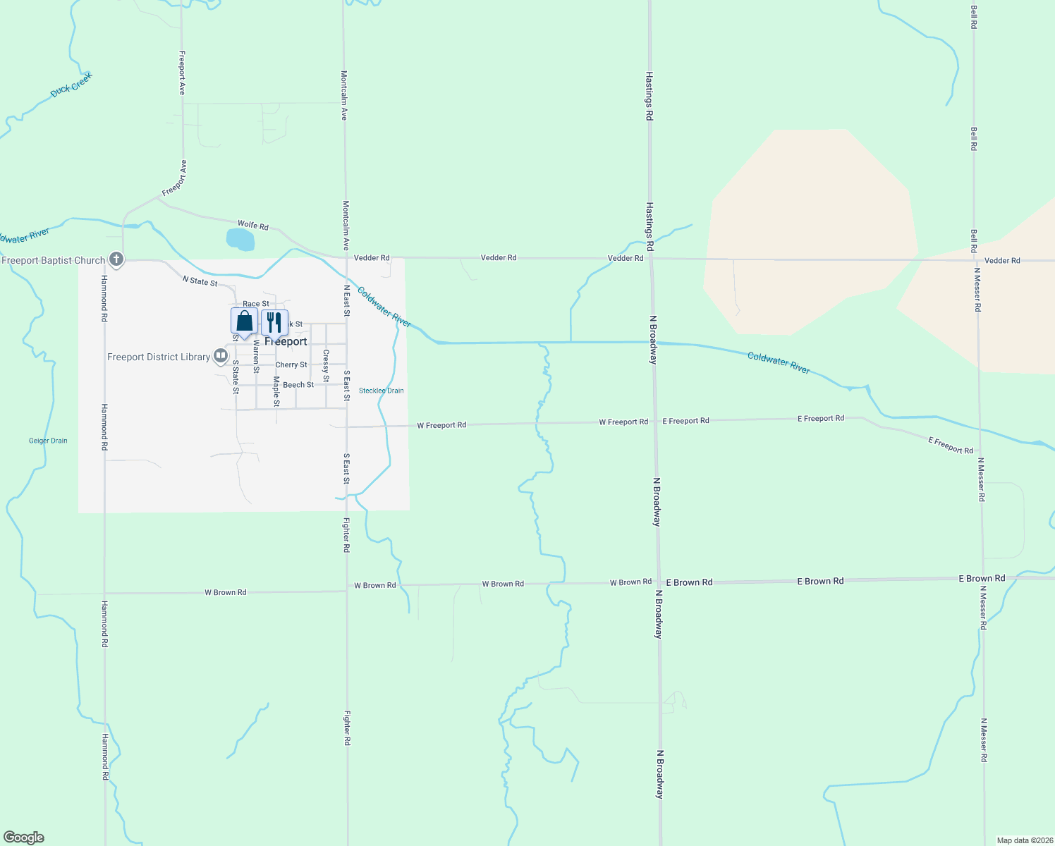map of restaurants, bars, coffee shops, grocery stores, and more near 404 West Freeport Road in Freeport