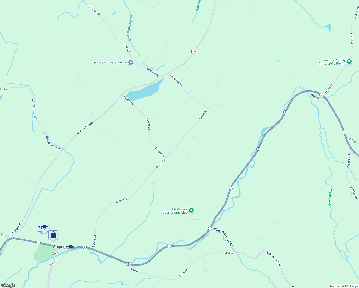 map of restaurants, bars, coffee shops, grocery stores, and more near 276 Bulson Road in Troy