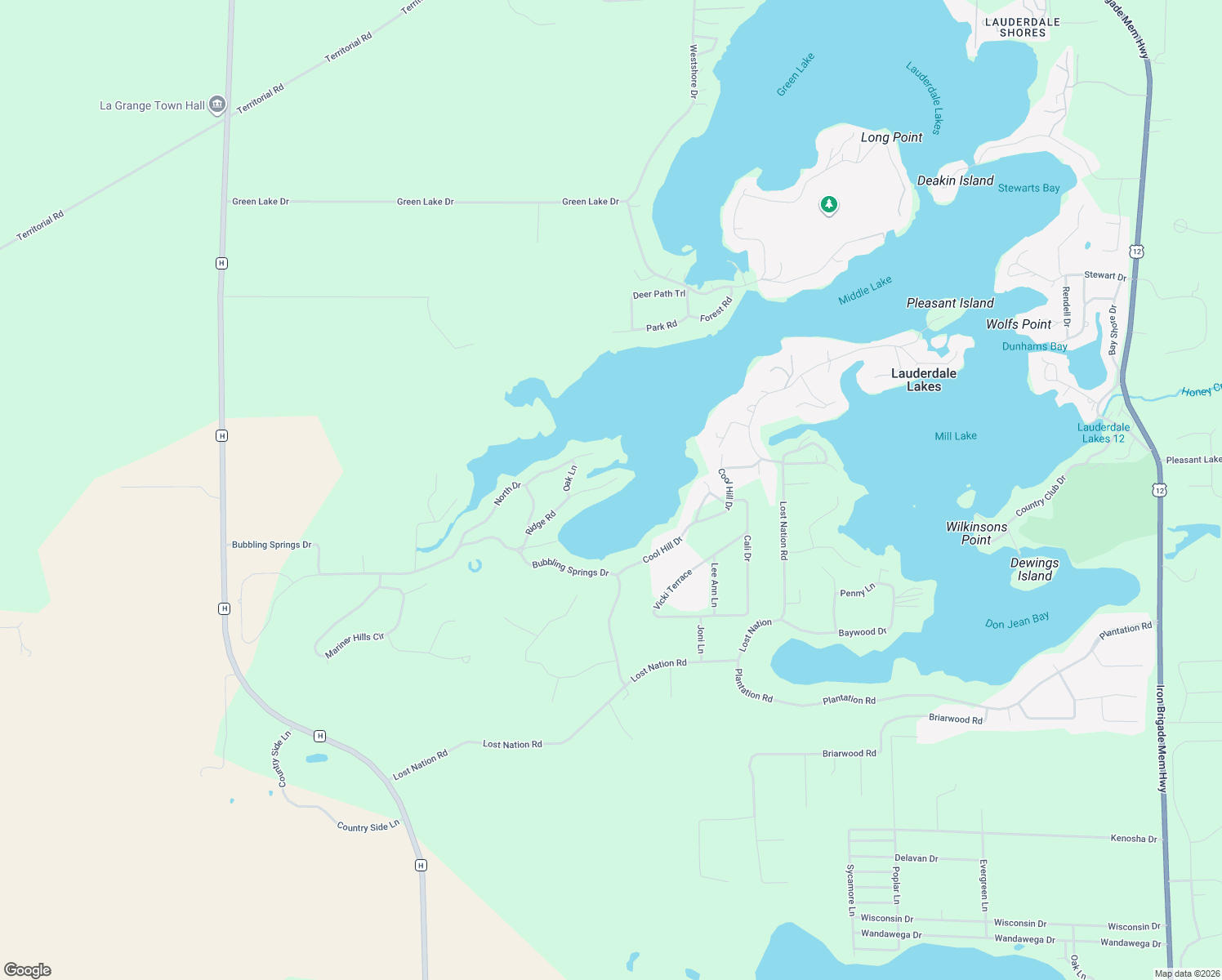 map of restaurants, bars, coffee shops, grocery stores, and more near W5671 Ridge Rd in Elkhorn
