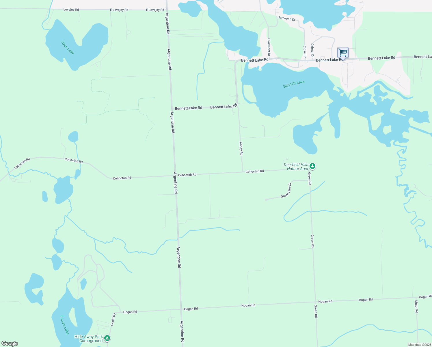 map of restaurants, bars, coffee shops, grocery stores, and more near 6300 Cohoctah Road in Fenton