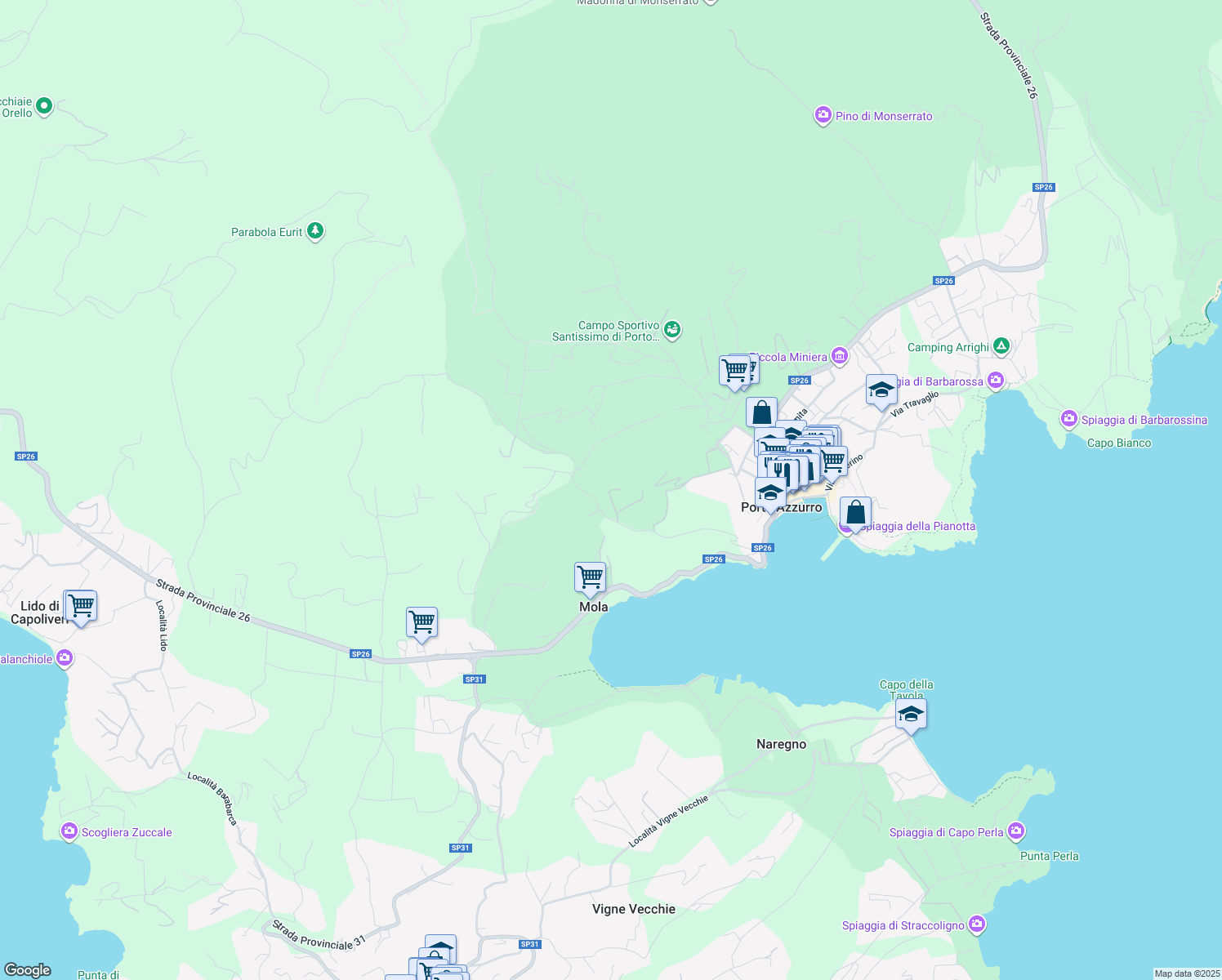 map of restaurants, bars, coffee shops, grocery stores, and more near 20 Via di Pontecchio in Provincia di Livorno
