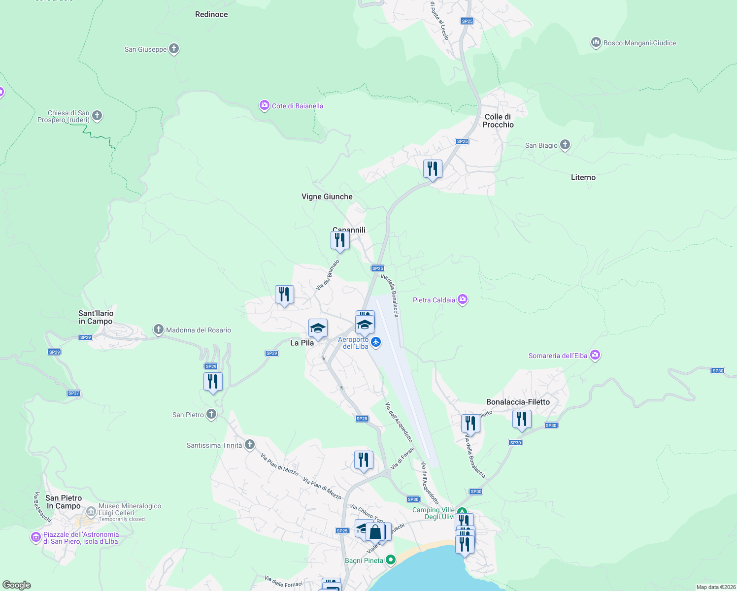 map of restaurants, bars, coffee shops, grocery stores, and more near 3 Localita' Santa Lucia in Provincia di Livorno