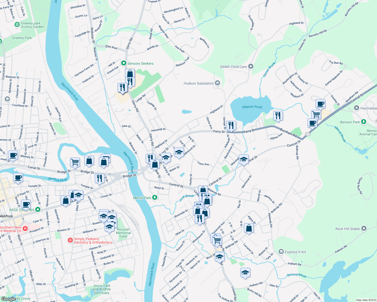 map of restaurants, bars, coffee shops, grocery stores, and more near 13 2nd St in Hudson