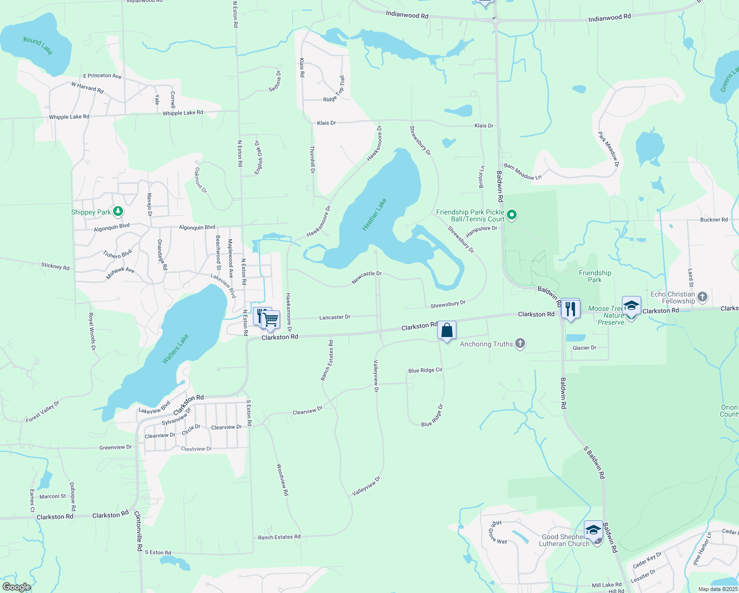 map of restaurants, bars, coffee shops, grocery stores, and more near 860 Heather Lake Dr in Clarkston