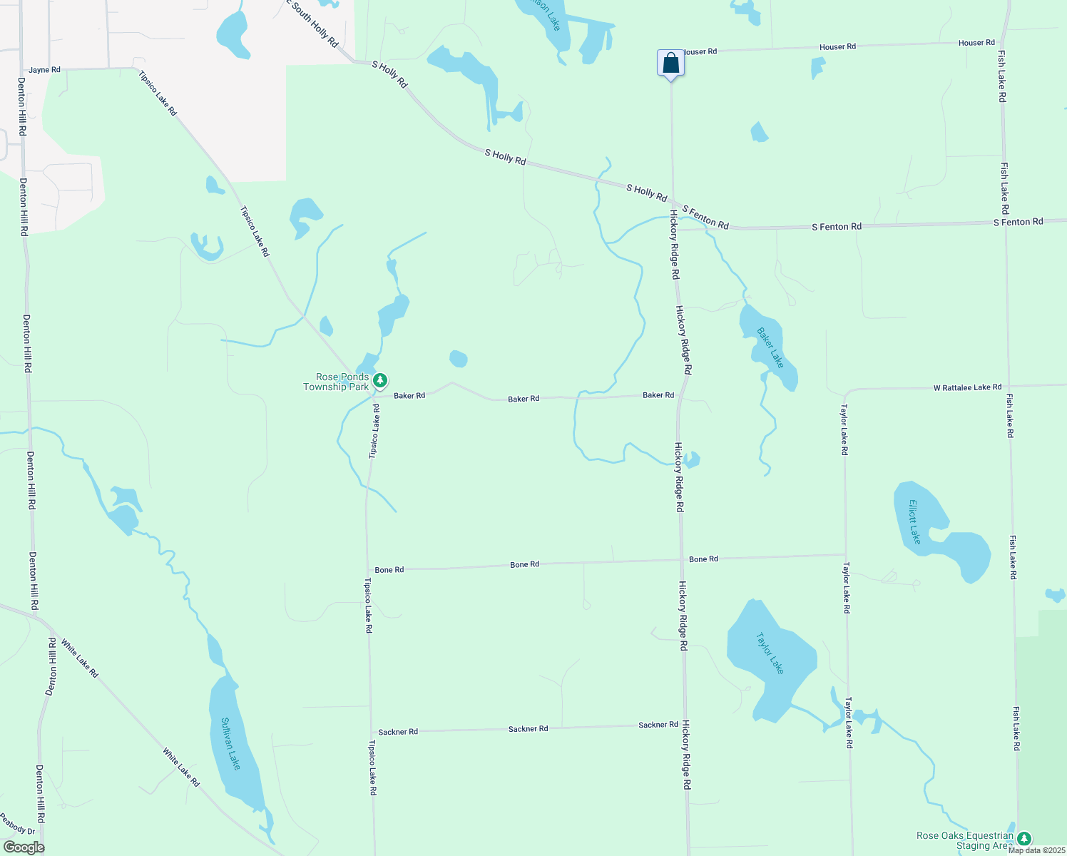 map of restaurants, bars, coffee shops, grocery stores, and more near 1234 Baker Road in Fenton