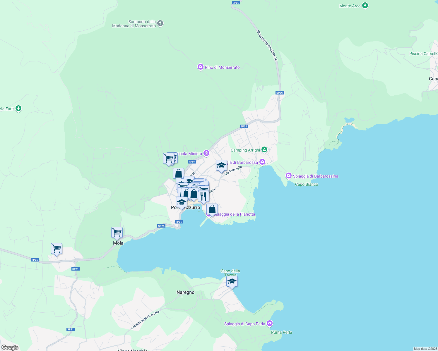 map of restaurants, bars, coffee shops, grocery stores, and more near Località Bocchetto in Provincia di Livorno