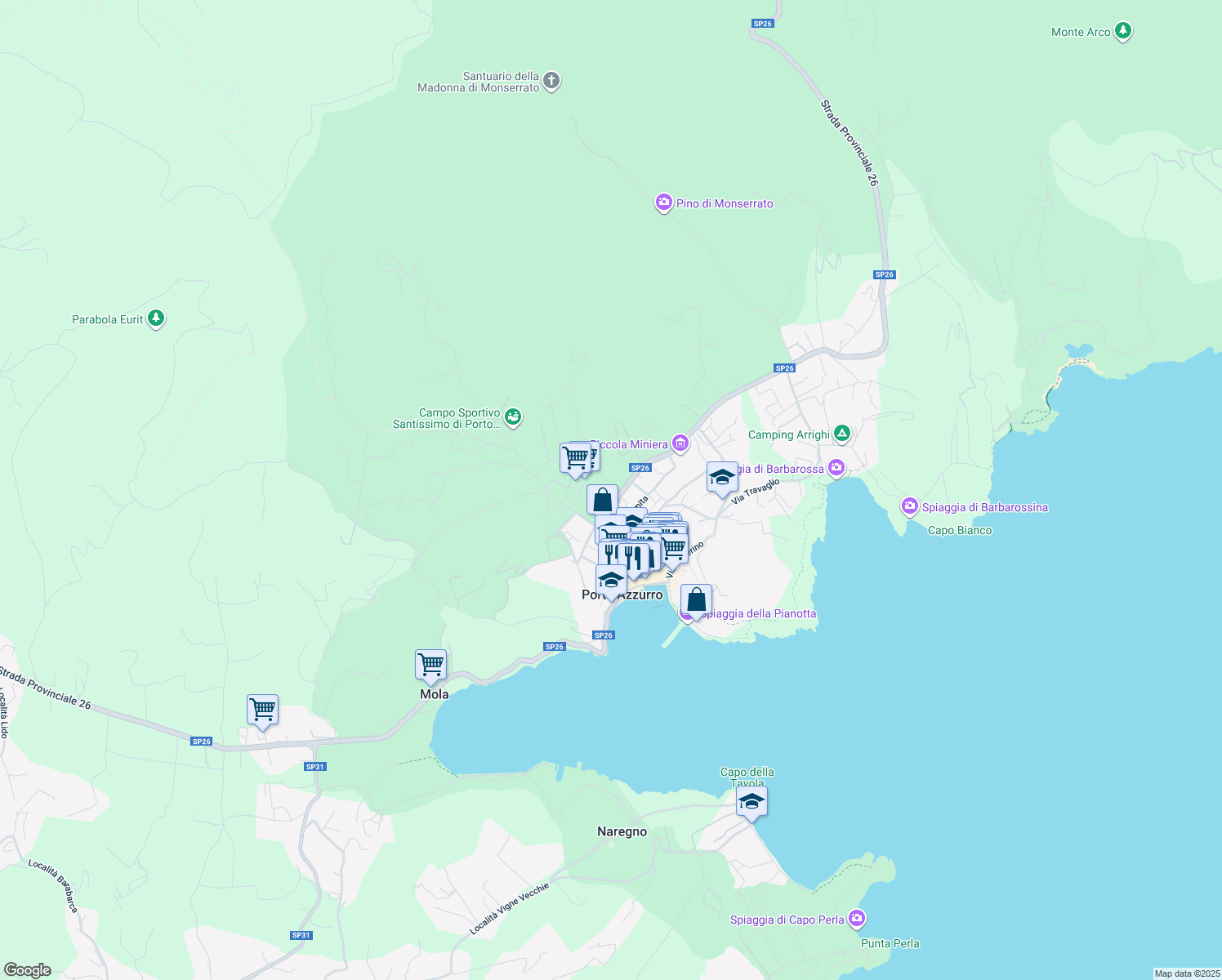 map of restaurants, bars, coffee shops, grocery stores, and more near 2 Via San Giuseppe in Porto Azzurro