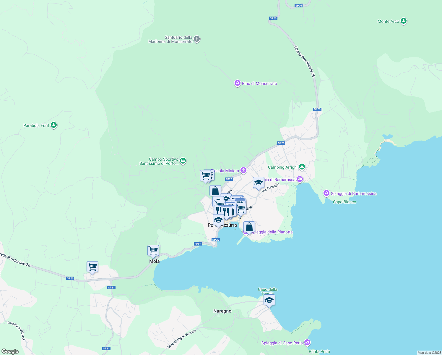 map of restaurants, bars, coffee shops, grocery stores, and more near 2 Via San Giuseppe in Porto Azzurro