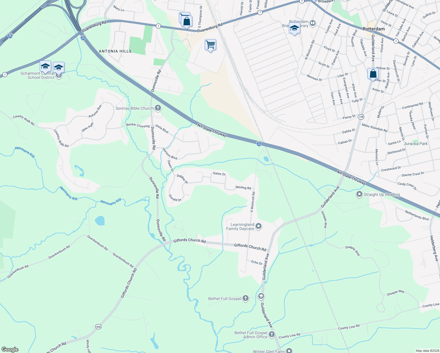 map of restaurants, bars, coffee shops, grocery stores, and more near 1029 Gates Dr in Schenectady