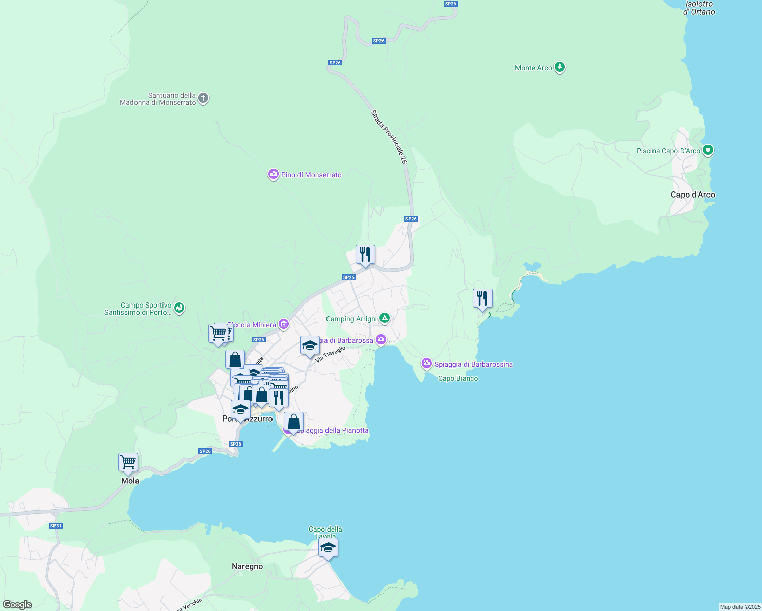 map of restaurants, bars, coffee shops, grocery stores, and more near 9 Via Barbarossa in Provincia di Livorno