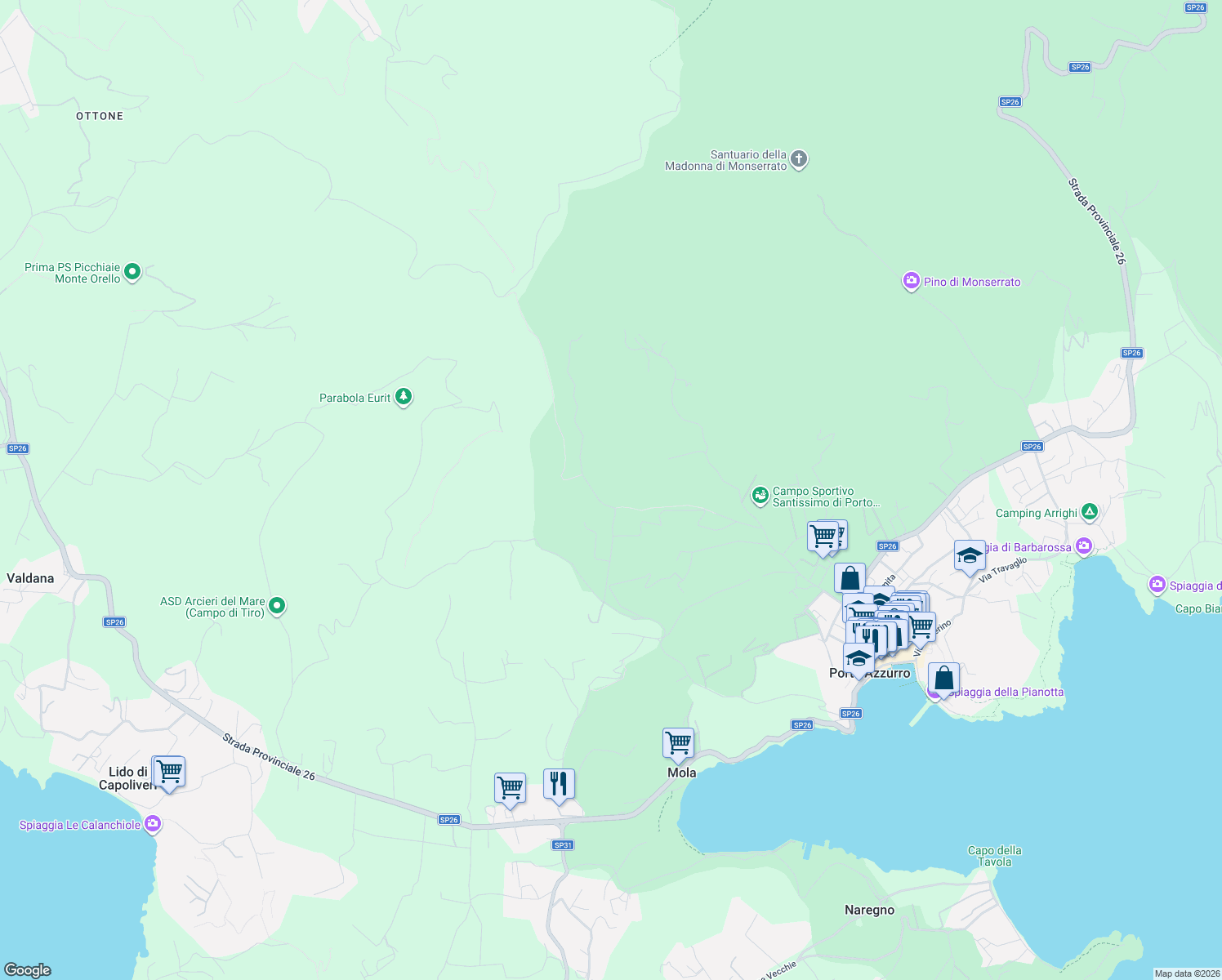 map of restaurants, bars, coffee shops, grocery stores, and more near 10 Località Monte in Provincia di Livorno
