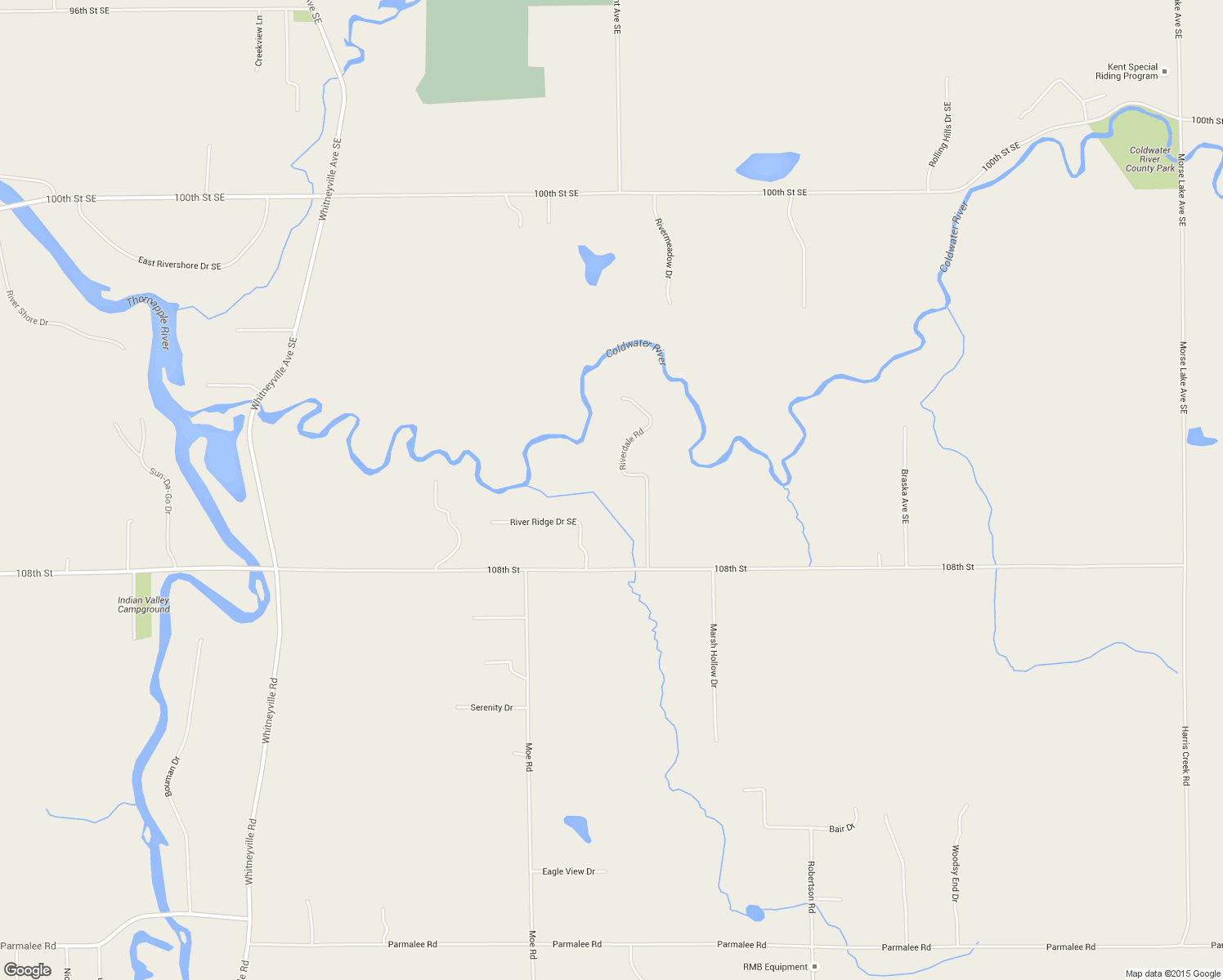 map of restaurants, bars, coffee shops, grocery stores, and more near 10595 Riverdale Road in Middleville