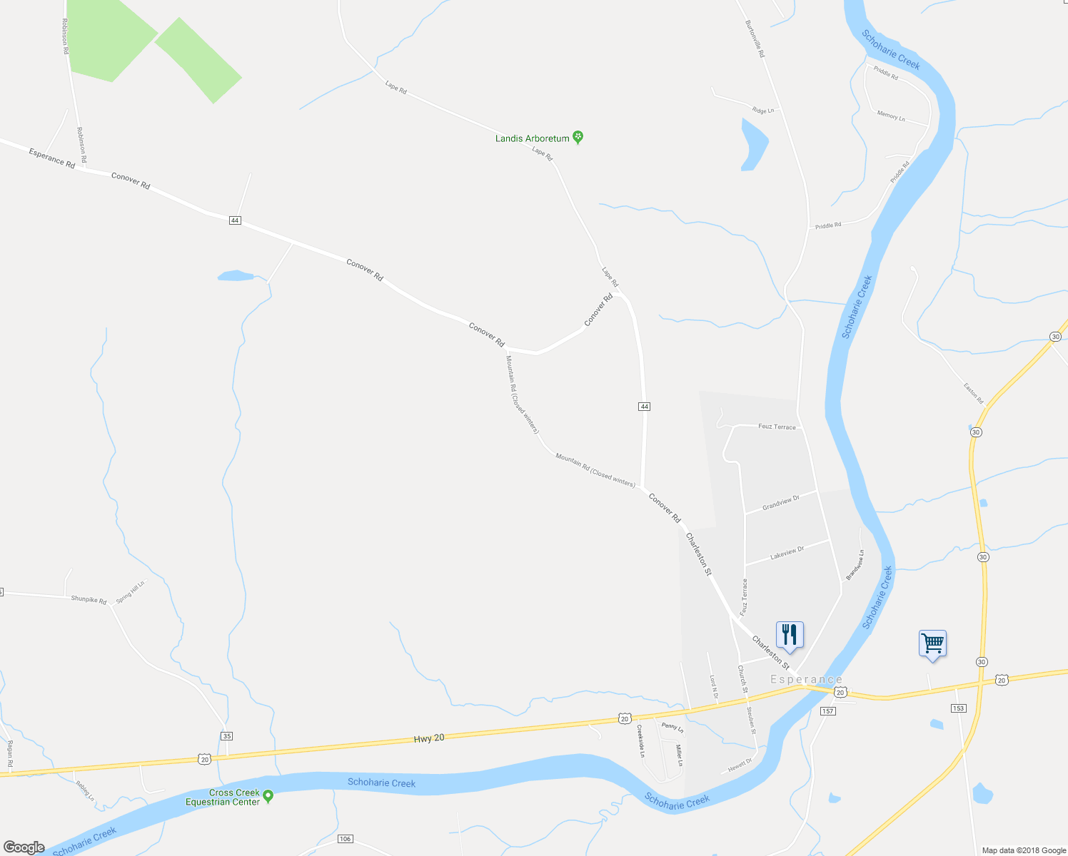 map of restaurants, bars, coffee shops, grocery stores, and more near 782 Mountain Road in Esperance