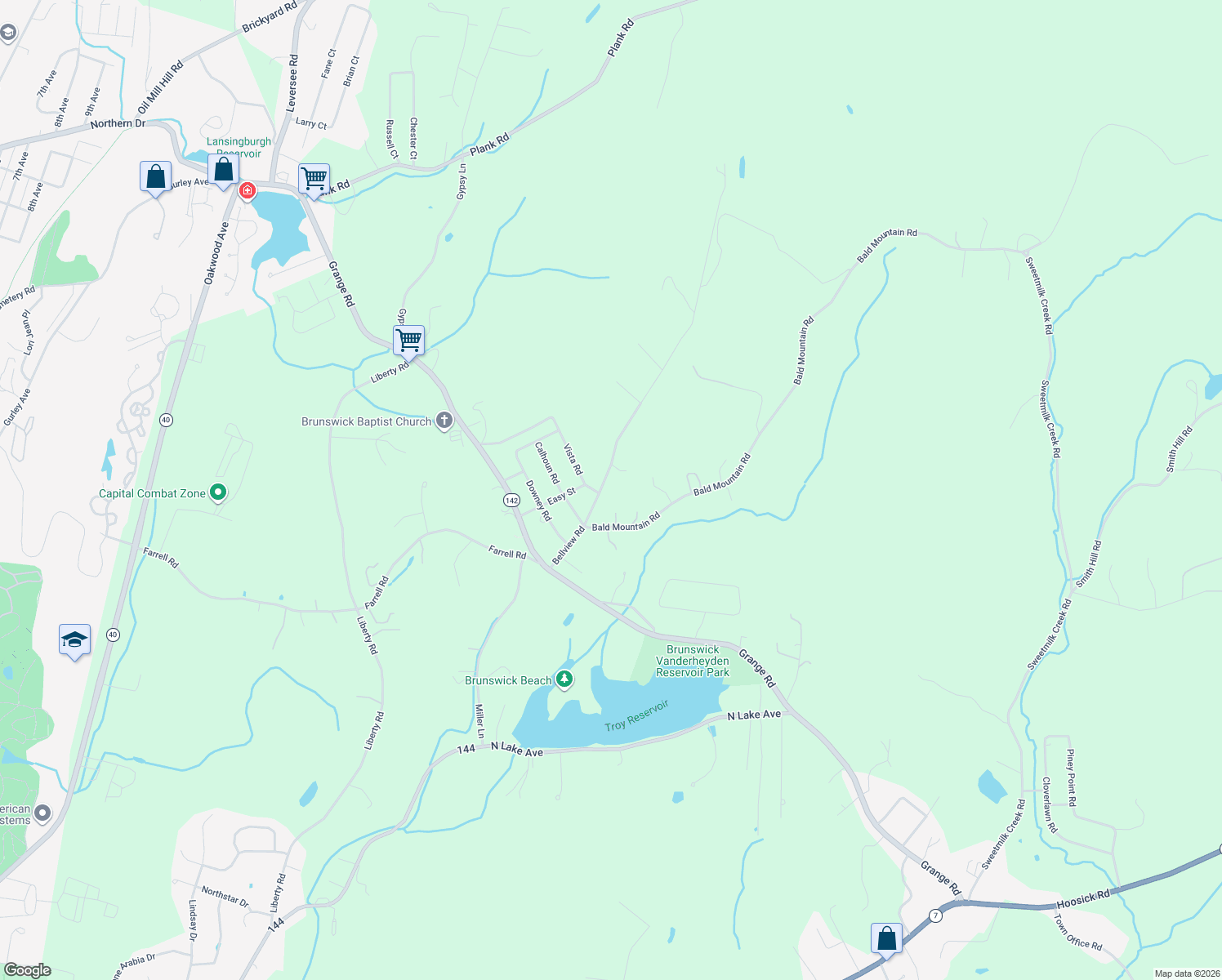 map of restaurants, bars, coffee shops, grocery stores, and more near 64 Bellview Road in Troy
