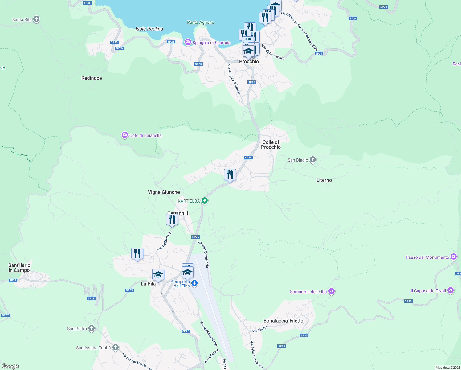 map of restaurants, bars, coffee shops, grocery stores, and more near 36 via dei Marmi in Colle di Procchio