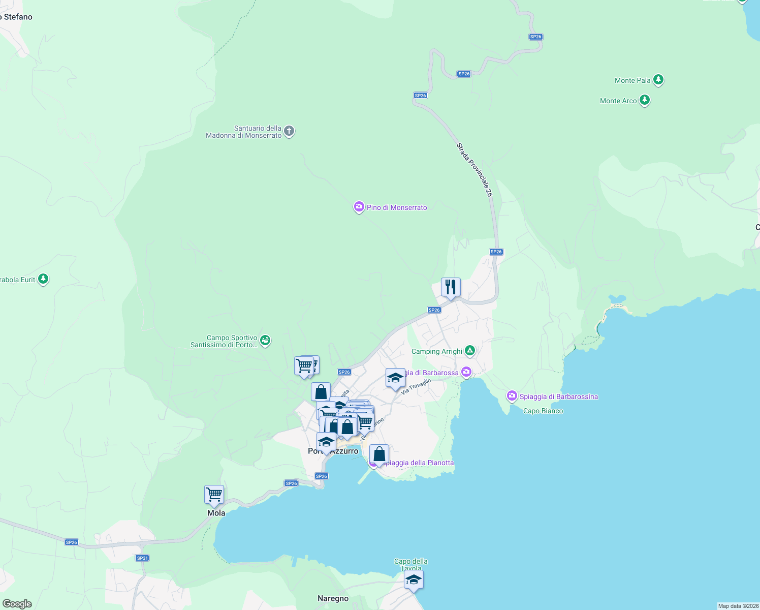 map of restaurants, bars, coffee shops, grocery stores, and more near 4 Località Poraso in Provincia di Livorno