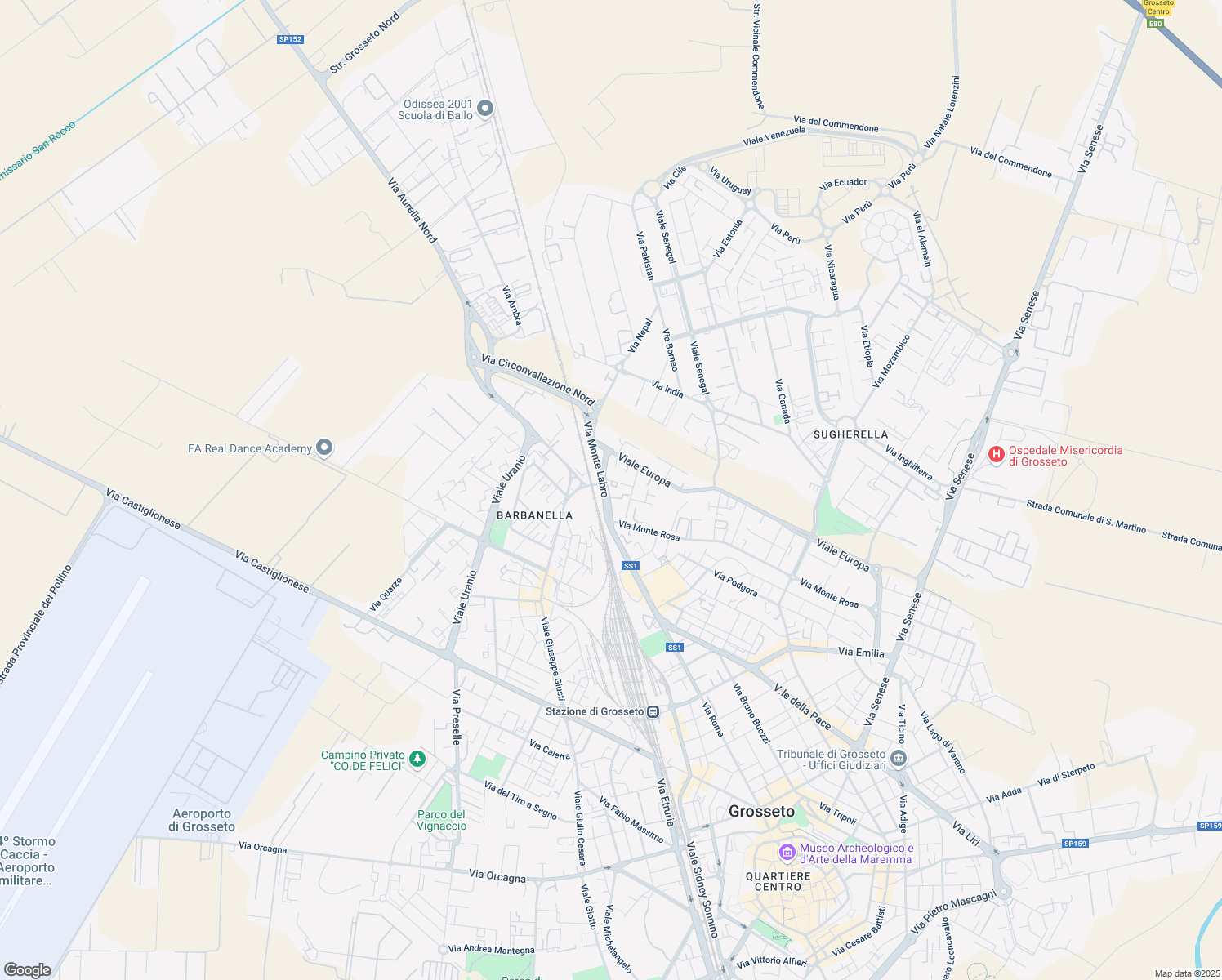 map of restaurants, bars, coffee shops, grocery stores, and more near in Grosseto