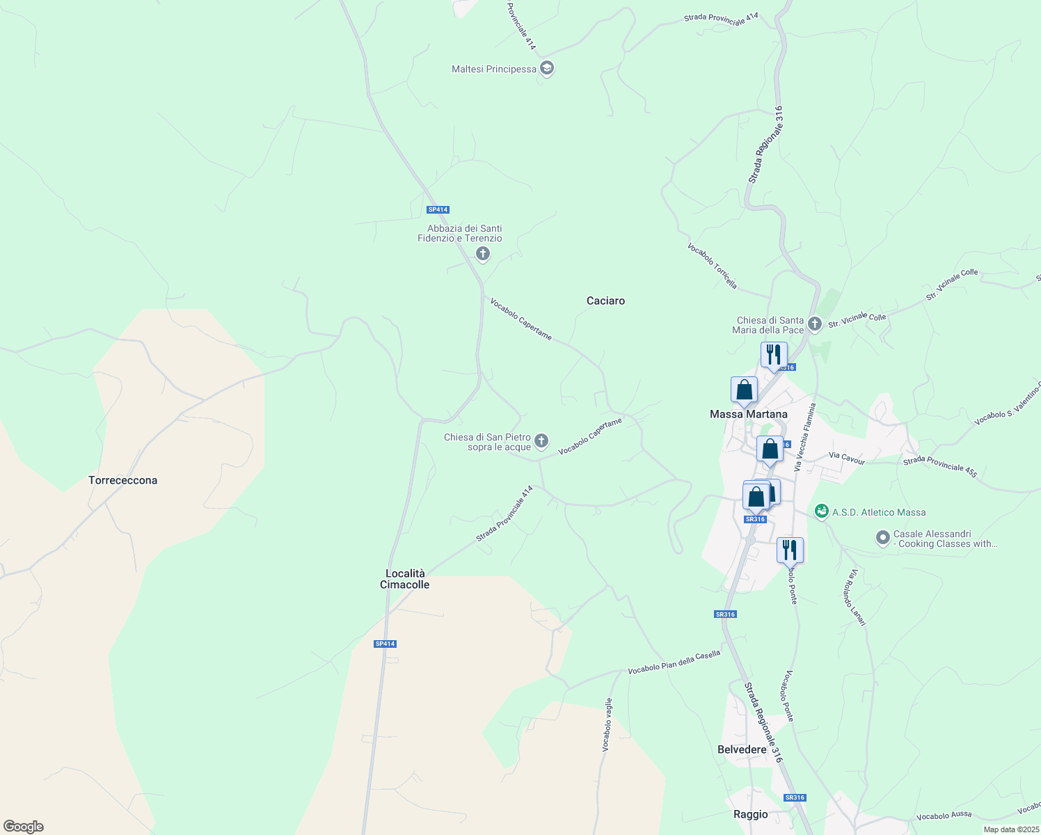 map of restaurants, bars, coffee shops, grocery stores, and more near Vocabolo Capertame in Perugia