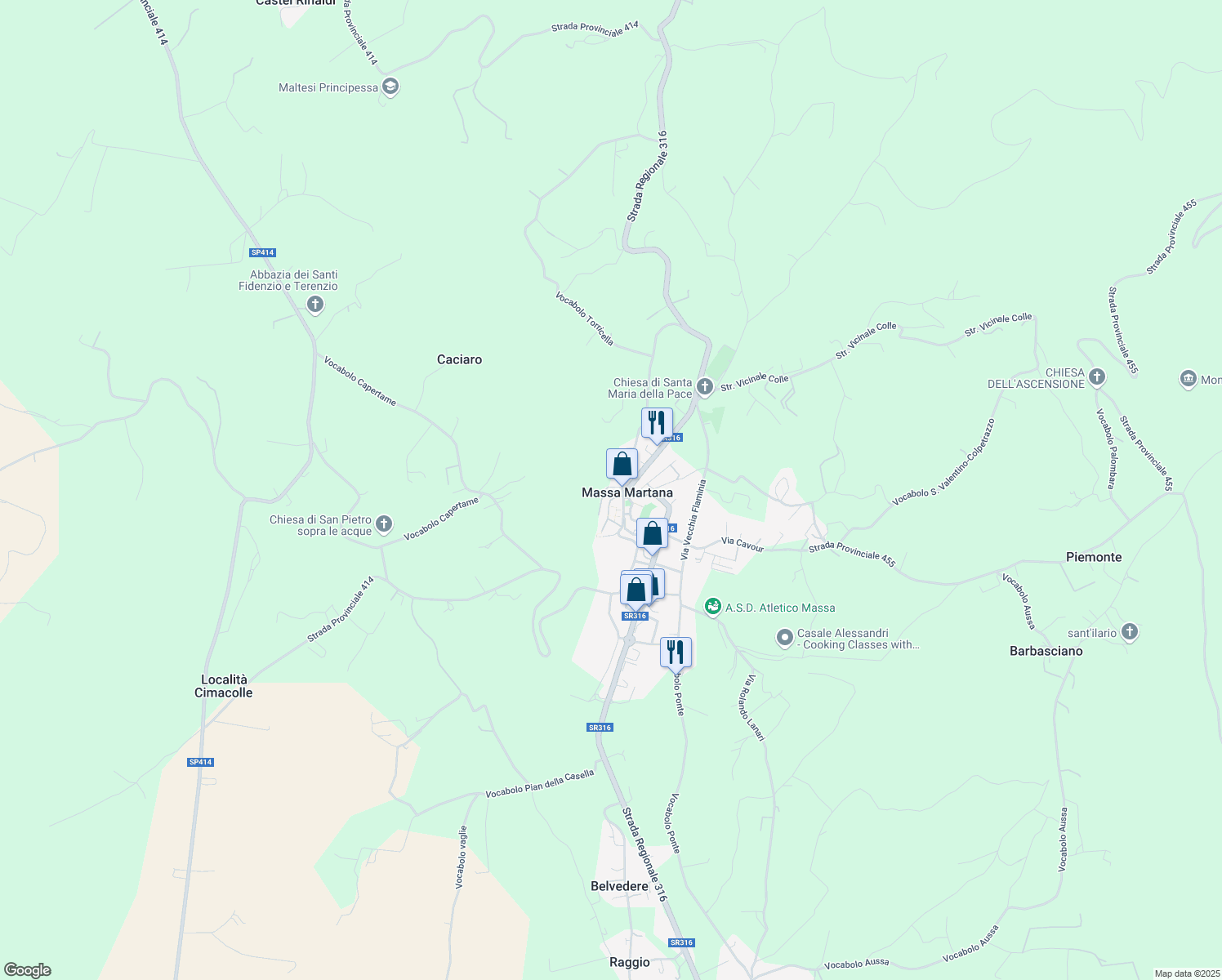 map of restaurants, bars, coffee shops, grocery stores, and more near in Massa Martana