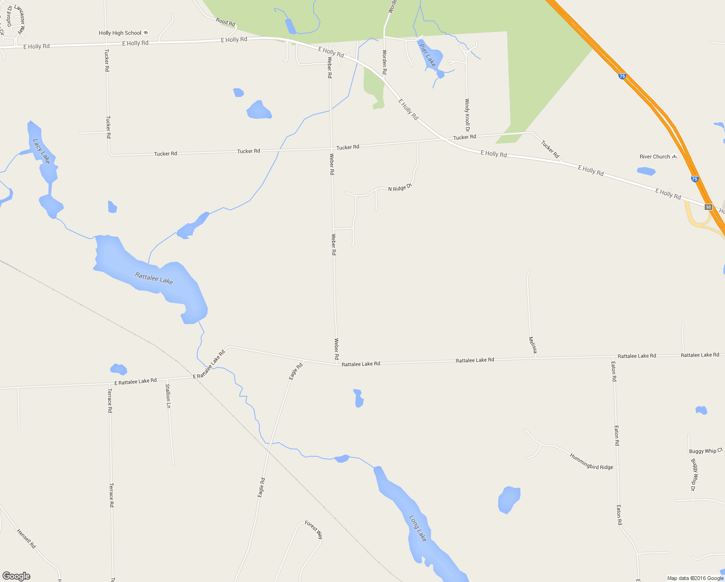 map of restaurants, bars, coffee shops, grocery stores, and more near 17311 Weber Rd in Holly