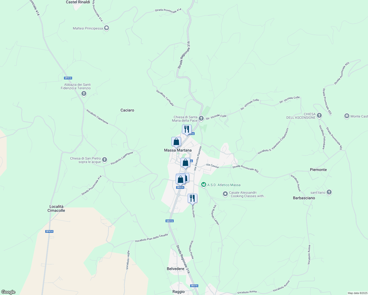map of restaurants, bars, coffee shops, grocery stores, and more near 1 Via XXV Aprile in Massa Martana