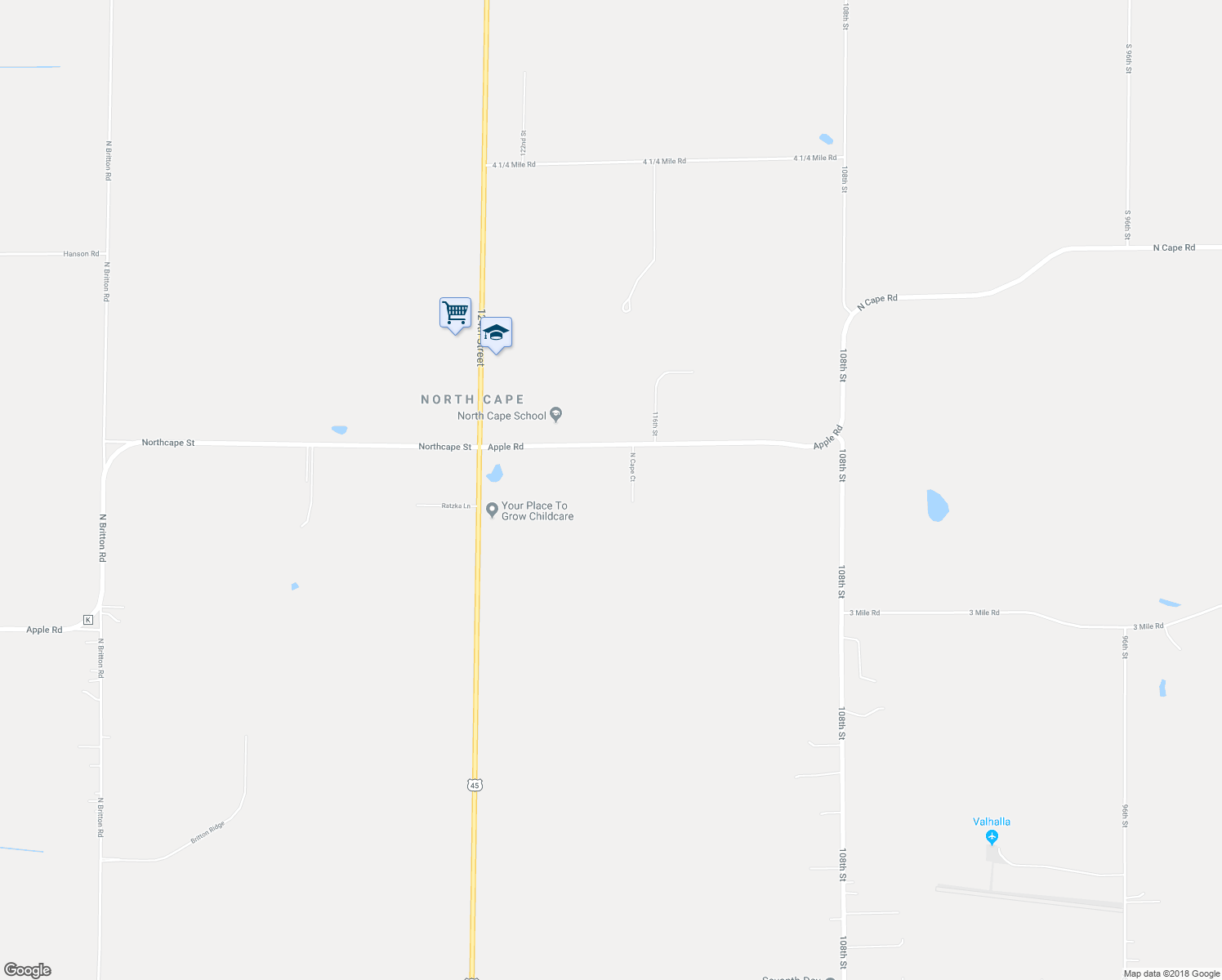 map of restaurants, bars, coffee shops, grocery stores, and more near 3731 North Cape Court in Racine County