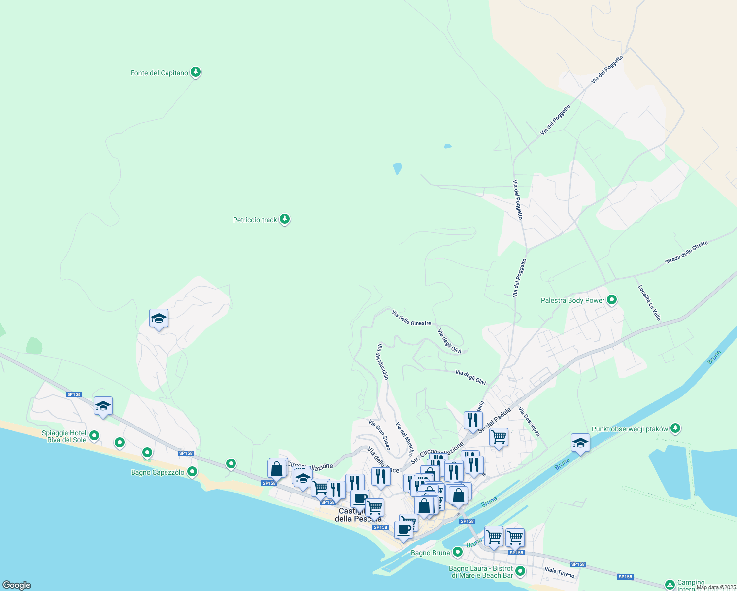 map of restaurants, bars, coffee shops, grocery stores, and more near 3 Via del Cinghiale in Provincia di Grosseto
