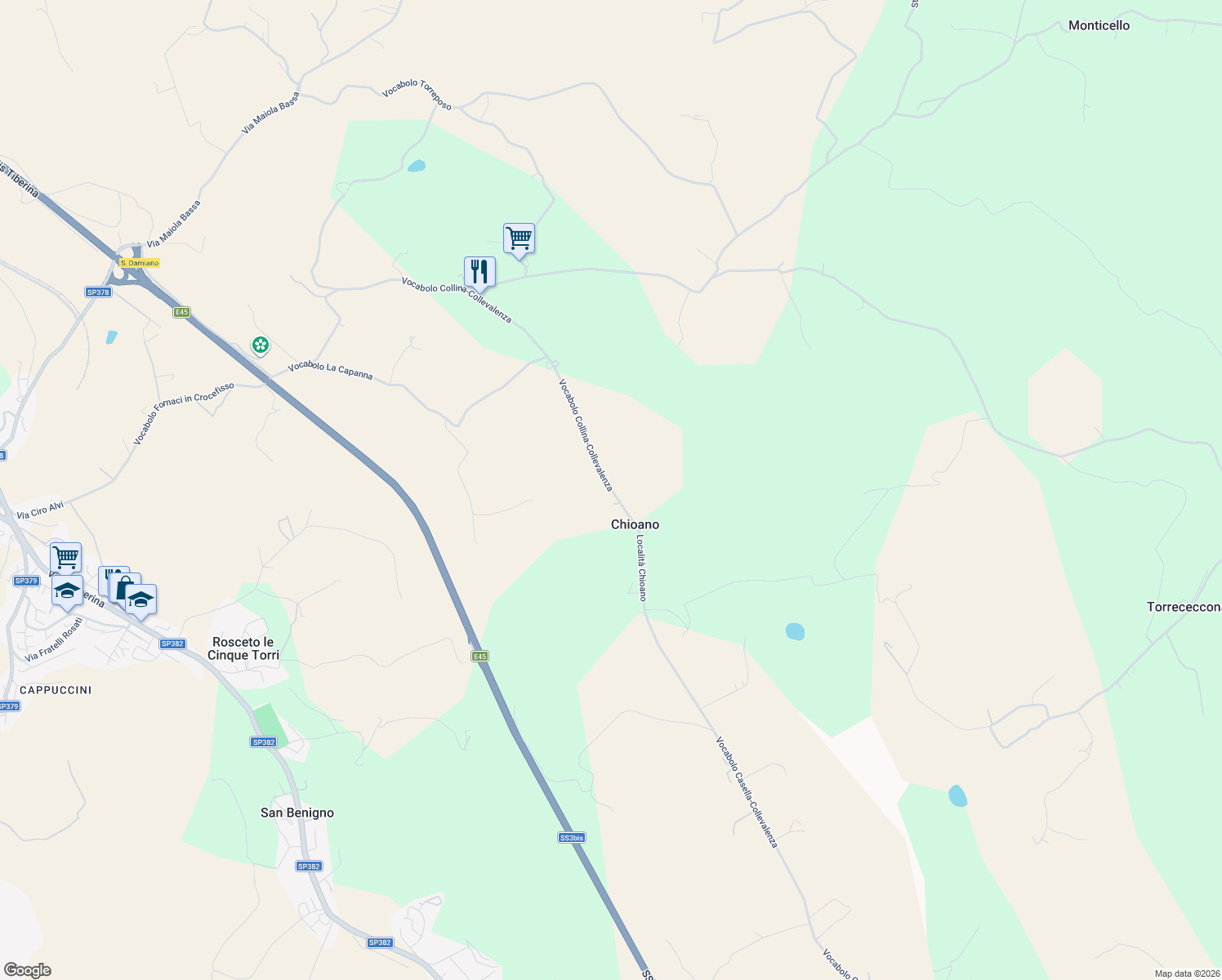 map of restaurants, bars, coffee shops, grocery stores, and more near in Province of Perugia